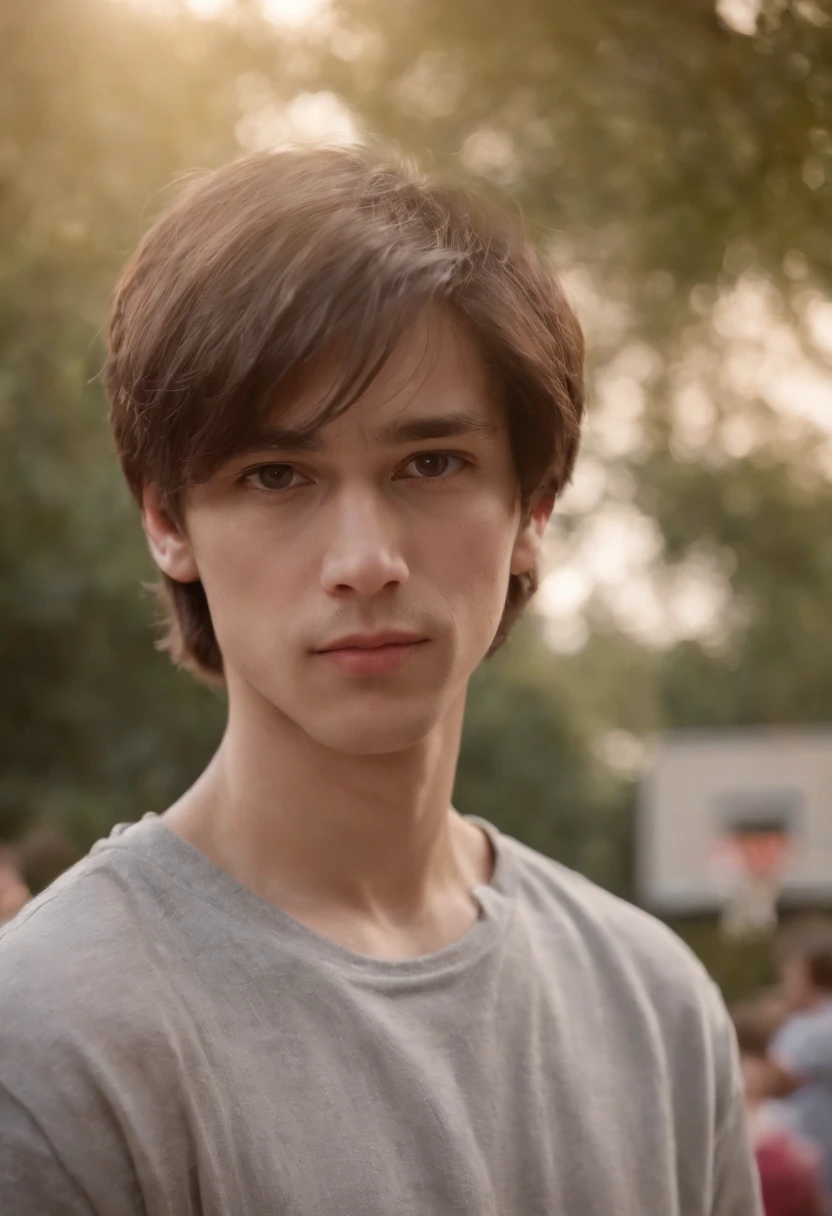 1 boy standing, wearing basket ball shirt, very detail, realistic, holding ball, 27 years old, long hair