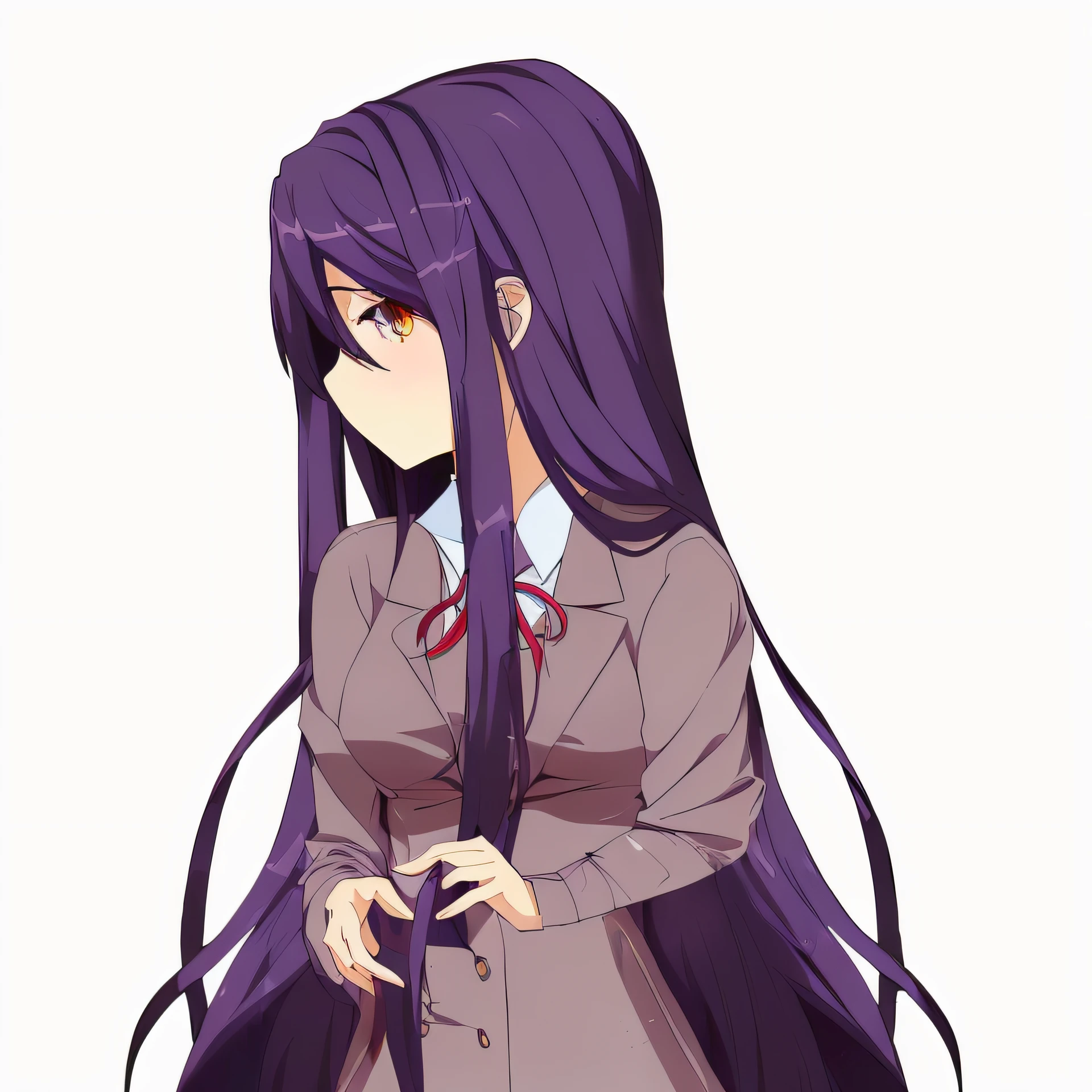 Anime girl with long purple hair and gray jacket, anime moe artstyle, gapmoe yandere, misato katsuragi, Long Hair Anime Girl, Hanayamata, hinata hyuga, marin kitagawa fanart, reisen udongein inaba, ilya kuvshinov with long hair, official character art, iwakura lain