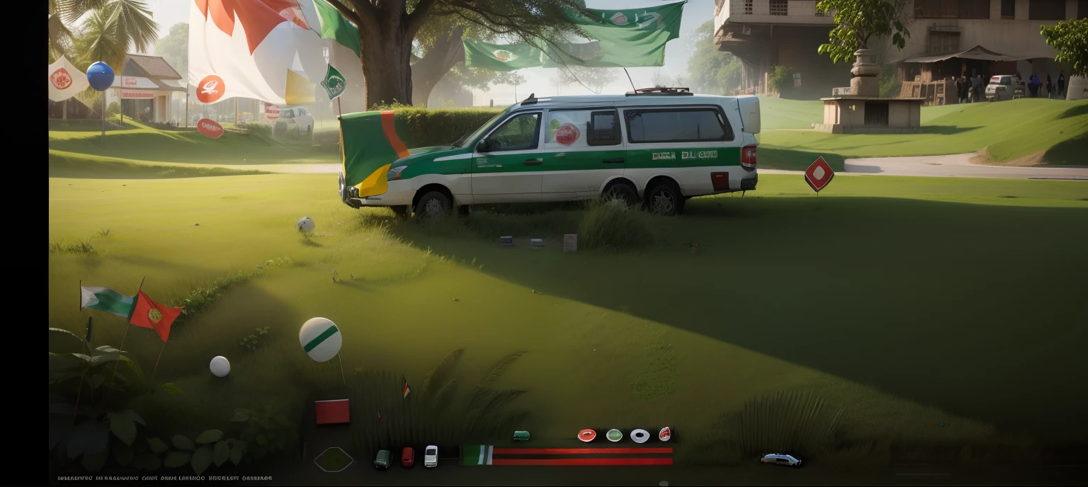 With the Bangladesh flag and site on top of the car