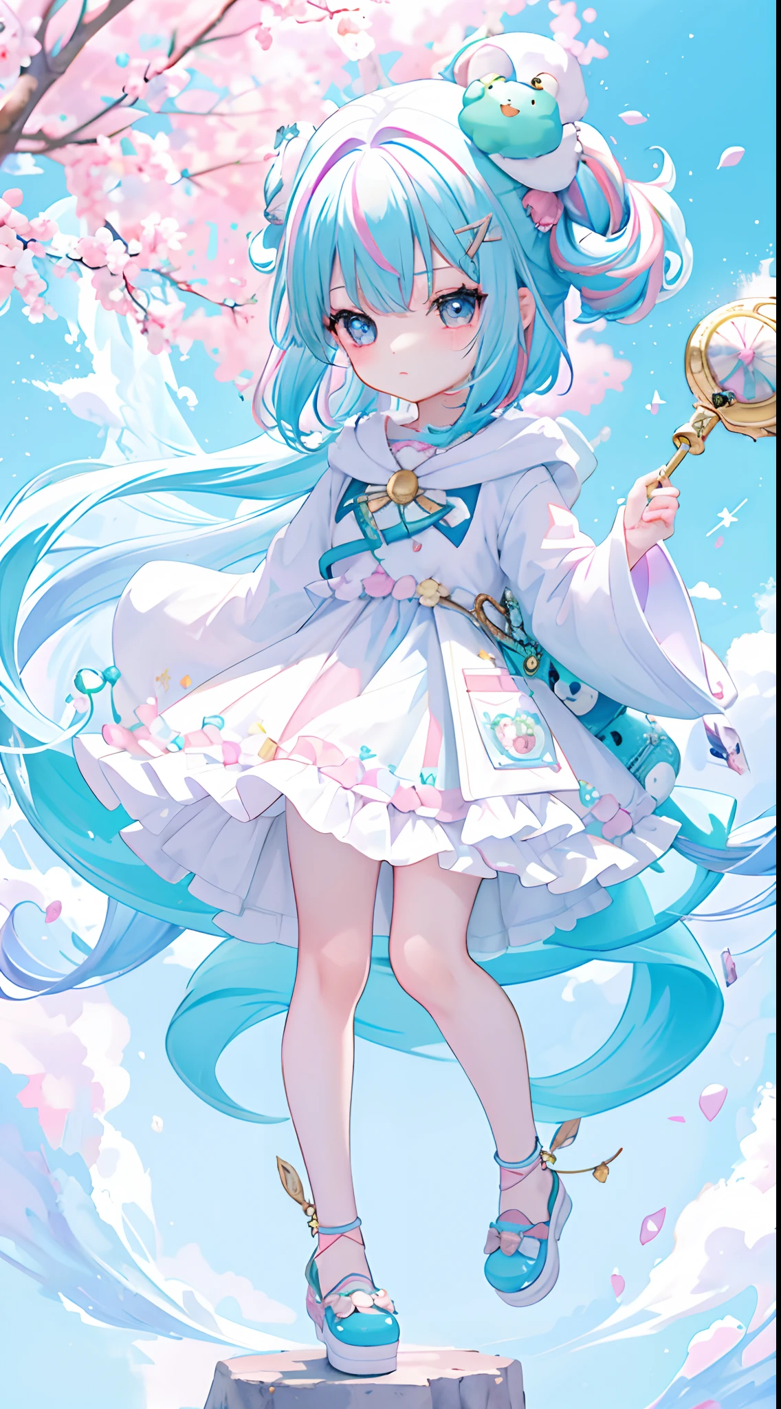 （（a sticker：1.5）））， （（chibi character））， （white backgrounid）， fluffly， Girl vs， Wizard costume，  full body Esbian， pastel-colored hair， Pastel colors hair， fairytale-like，  T-shirt design， tmasterpiece， best qualtiy，Shining eyes、Cute  Turtle!!tchibi!!!,