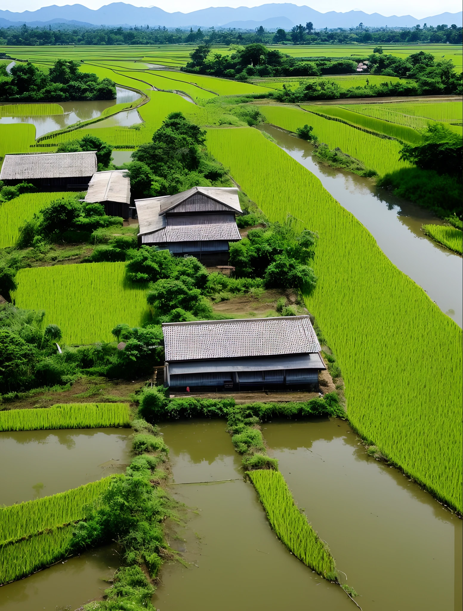 Rural in the 80s,A private house,Rice fields around,A small river