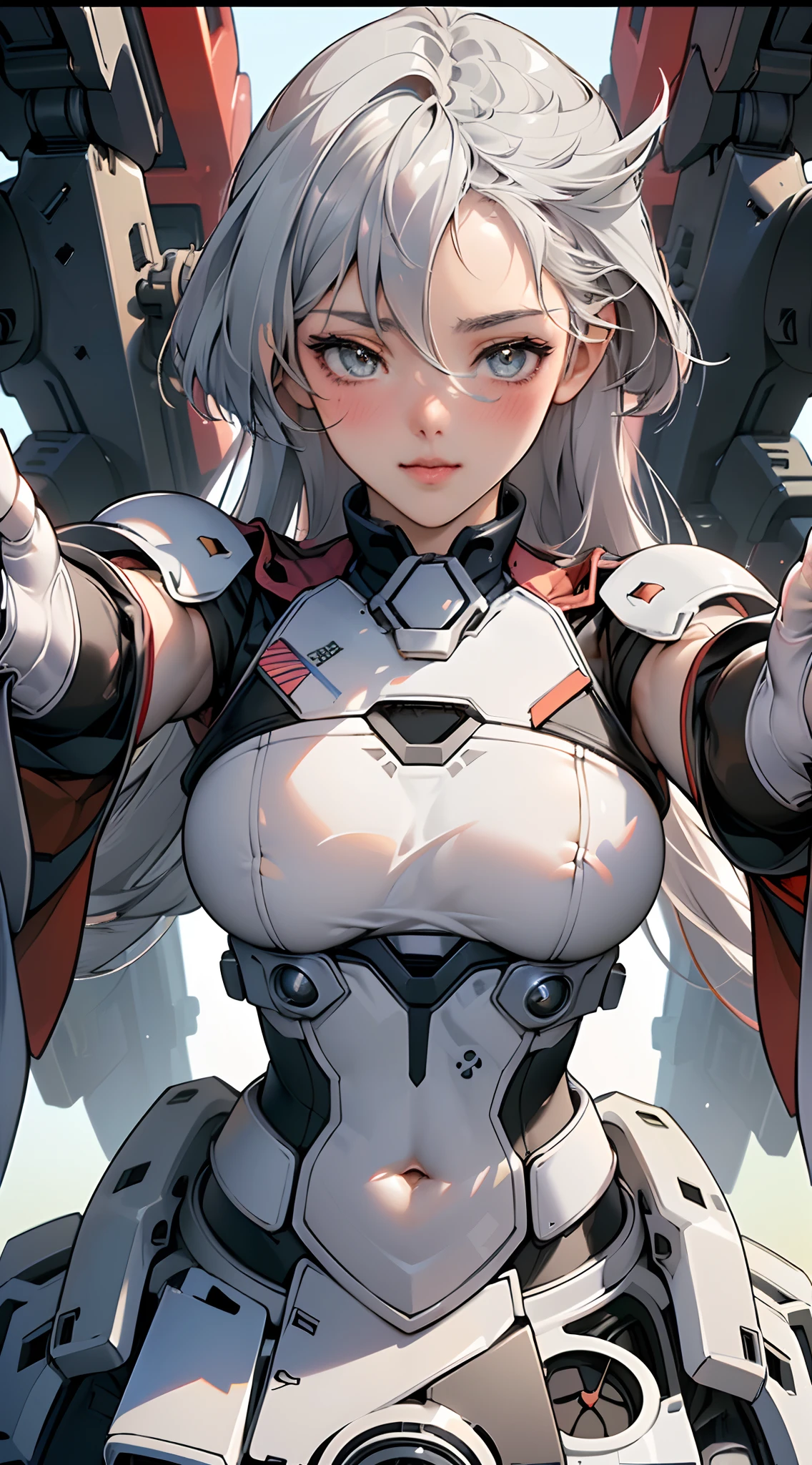 (Best Quality, 8k, 32k, Masterpiece, UHD:1.3), (Photo of Attractive Japanese Woman), ((1 Girl)), ((Moderate Boobs)), Abs, Perfect Body, Ultra Detailed Face, Detailed Lips, Fine Eyes, double eyelids,, (seductive), ((aroused:1.5)), ((in heat)), ((milf)) sexy girl, beautiful girl, jaw-dropping beauty, girl in mecha cyber armor, ((silver long hair:1.2)), ((portrait to face and breast)), ((focus on upper body)), smiling beautifully, in mecha cockpit, sunlight illuminated her beautiful face, ((direct eye contact)), ((incoming hug_kiss:1.3)), ((close up until upper body:0.9)), kissing mouth, blushing