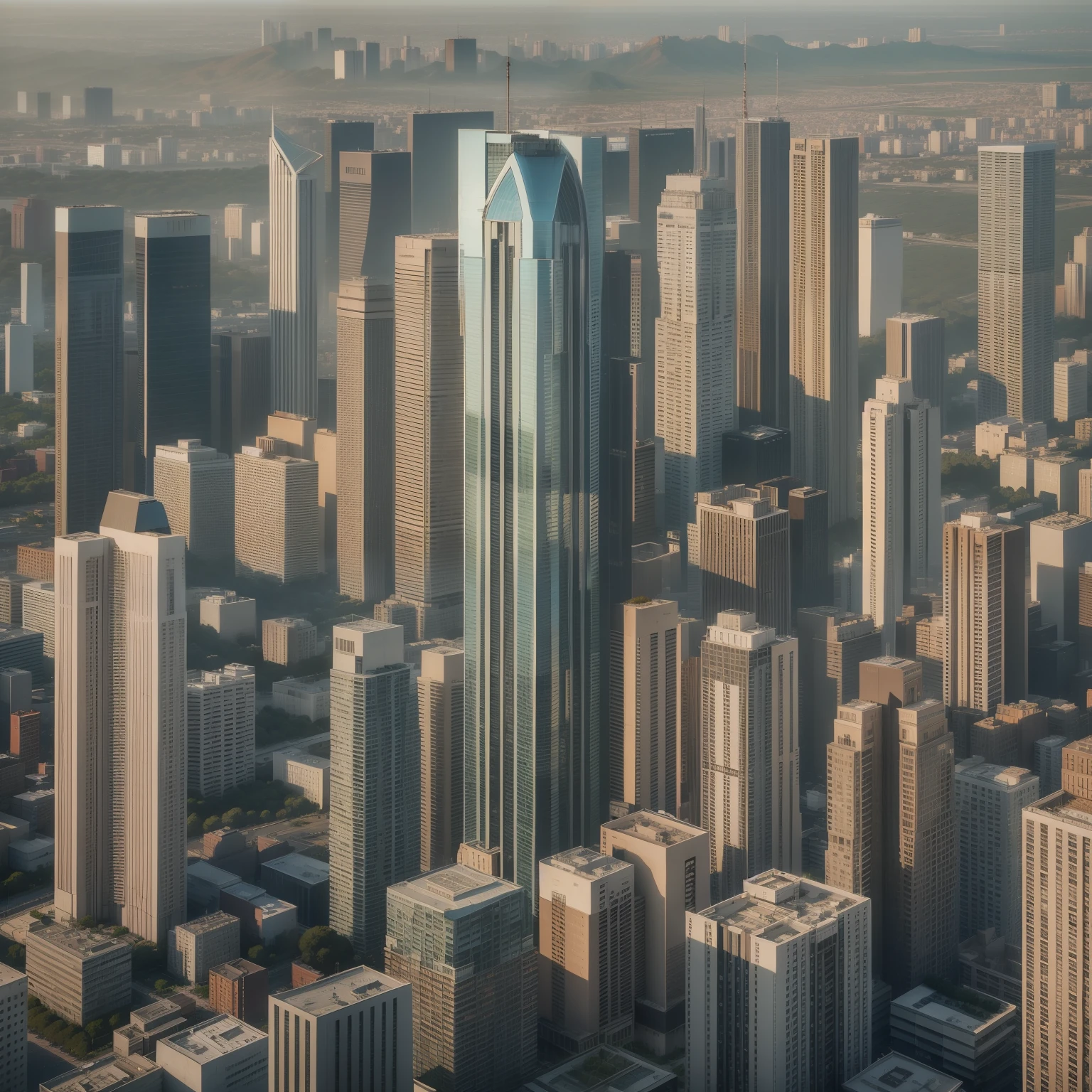 Tall modern building with urban areas around it
