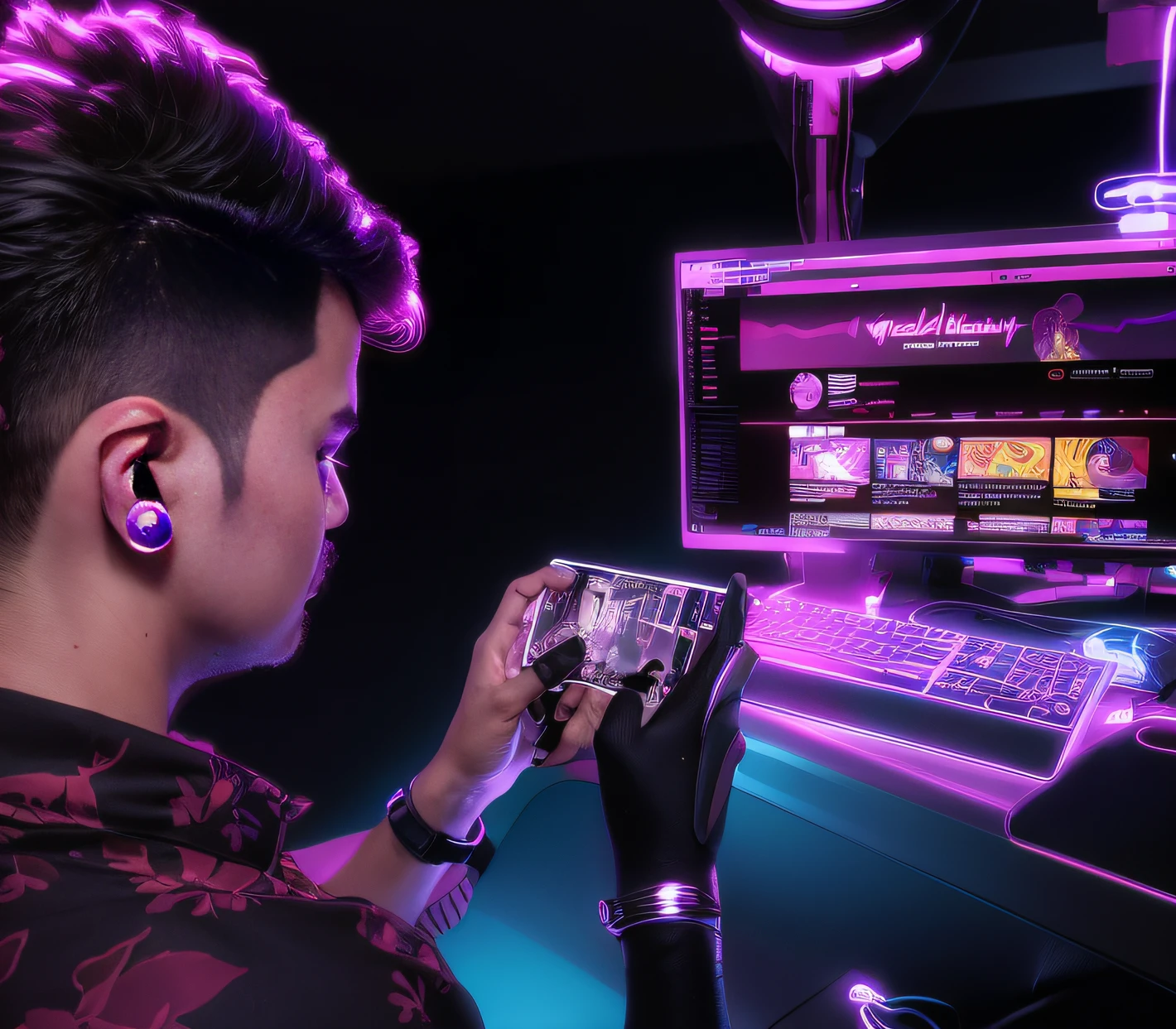 change background cyberpunk handsome boy , realestic face