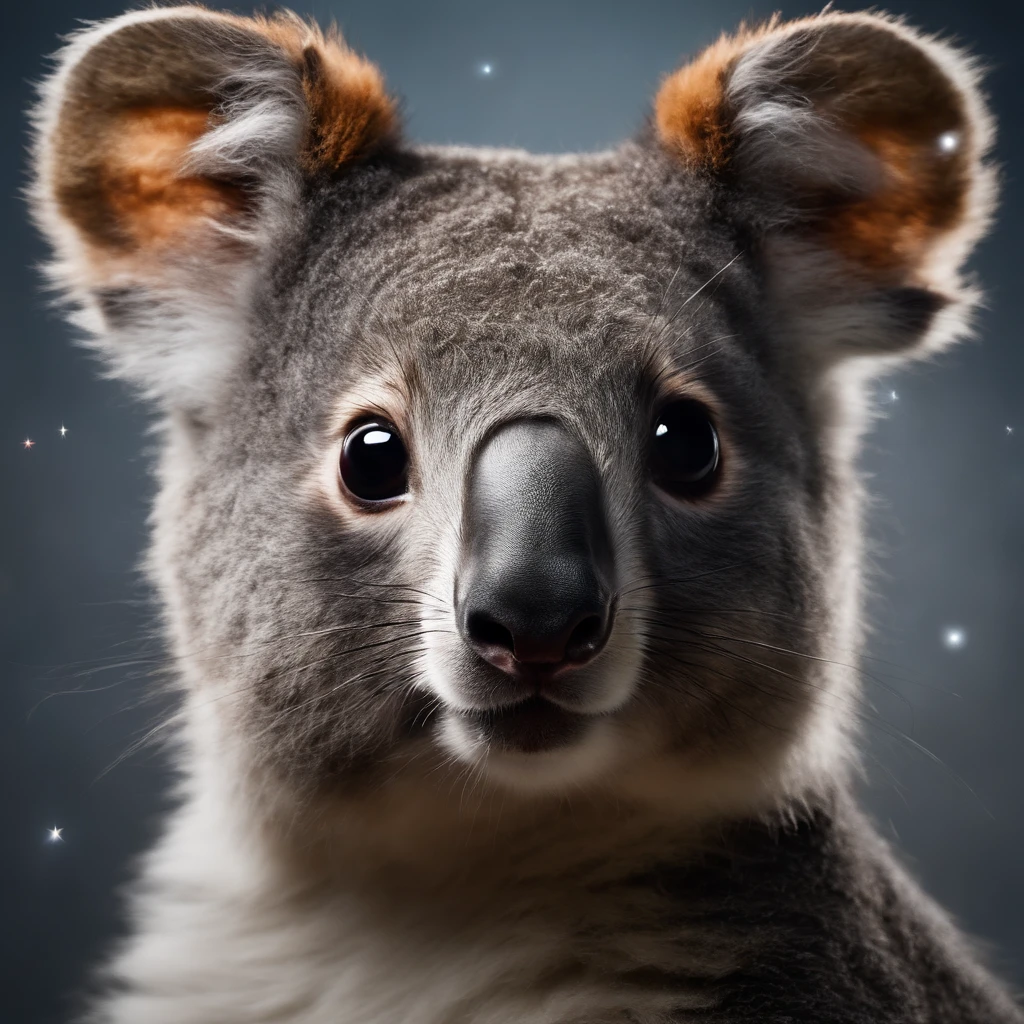 animals, cat, rabbit, fox, and especially the koala, on a white background, with colorful stars for commercial advertising, 8k, high definition, high quality,