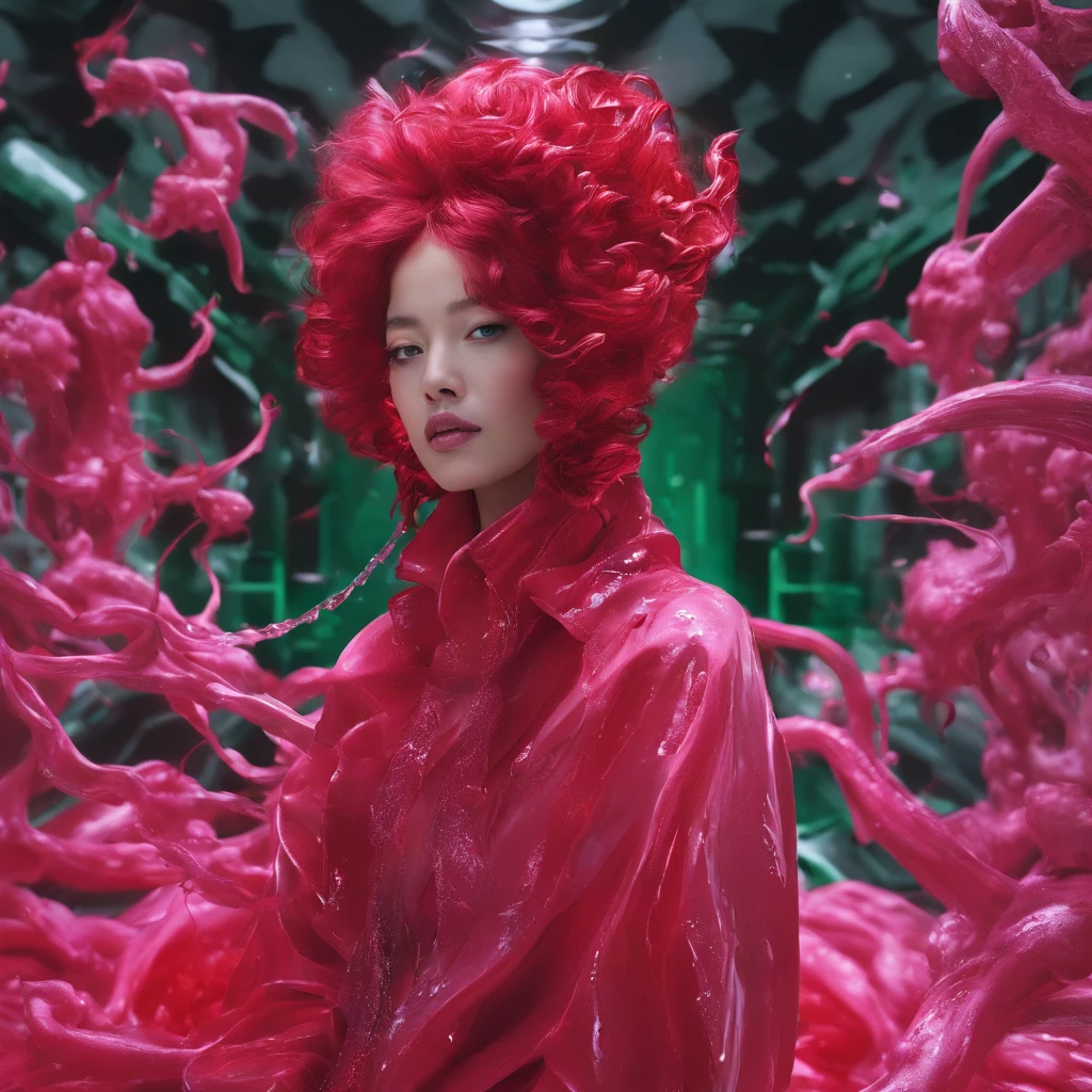 32K(tmasterpiece,k hd,hyper HD,32K)curlies,Flowing rouge,ponds,zydink, a color, Liaoning people (Silly girl), (Silk scarf), Combat posture, looking at the ground, Flowing rouge curls,Green emerald tiara, Chinese long-sleeved rose gold garment, (abstract ink splash:1.2), Pink lotus background,Water lily flower protector(realisticlying:1.4),Rouge hair,Autumn is in full swing,The background is pure, A high resolution, the detail, RAW photogr, Sharp Re, Nikon D850 Film Stock Photo by Jefferies Lee 4 Kodak Portra 400 Camera F1.6 shots, Rich colors, ultra-realistic vivid textures, Dramatic lighting, Unreal Engine Art Station Trend, cinestir 800,Large curls,Flowing rouge