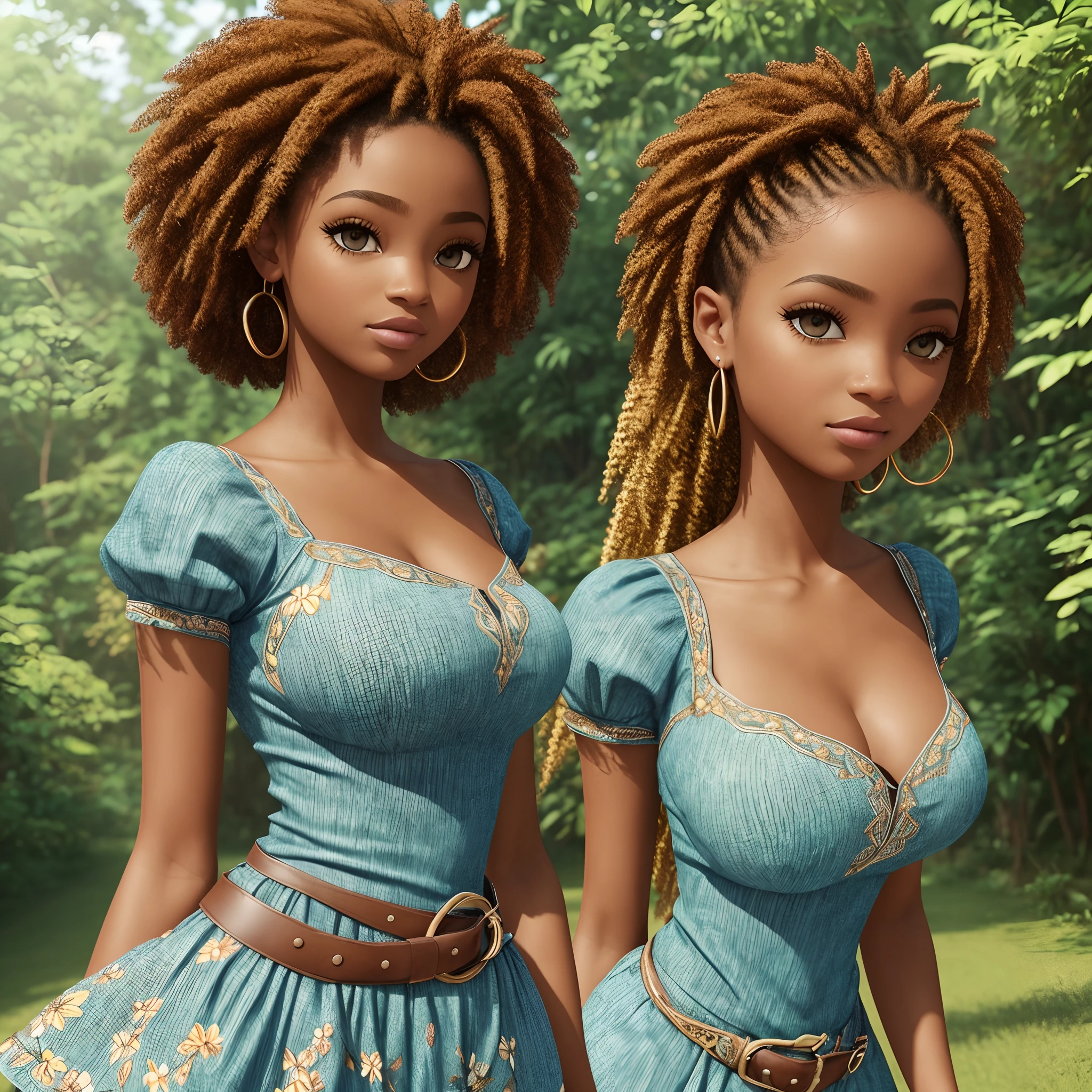 uma menina africana africana pele marrom escura:5, olhos verdes cintilantes:2, pose pra foto, estilo Rapunzel, Paris:5, parque, mega hair cabelos longos4, flores, imagem intrigante, cores vividas, vestido longo florido, sapatos brancos, imagem limpa, alta qualidade, nitidez, Sharp imagem, rosto de modelo, 8k, imagem profissional, iso100, lago, blue skies, moda atual, muito detalhado, altamente rosto 8k detalhado, formato de rosto perfeito, fleshy and perfect lips, nariz perfeito, olhos lindos e corretos, observador, vestido de noiva: 3,45, flores de cabelo, obra-prima, melhor qualidade, solteiro, jeans, sozinho, Advanced Digital Chibi