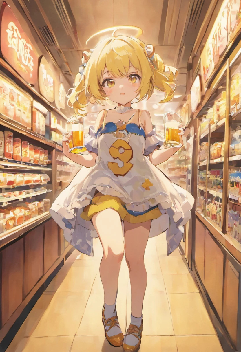 ,long hair, , kagamine rin , blonde hair, blue eyes, hair band, , empty eyes Running, wearing nothing, big anime eyes, , shiny hair, bare-skin, navel, the groin, BREAK in front of convenience store, large breasts、　Nipples, nsfw, nipple , Heavy snowfall