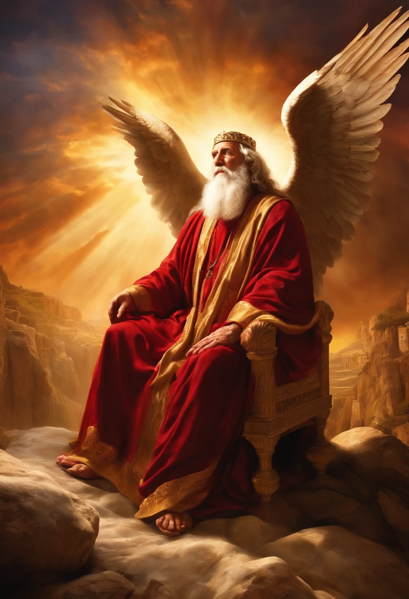 Crie uma imagem realista , where an older man is raptured to heaven and finds the throne of God. the image needs to reflect the passage in the Bible where Paul describes his rapture.