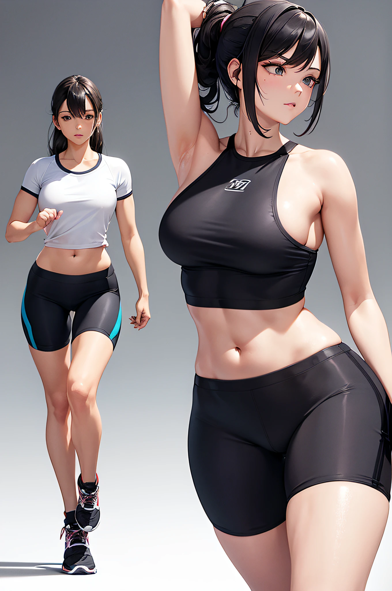 The Fitness Elegance Pose:
Capture the model in a modern gym or fitness studio setting, with a sleek and minimalist backdrop. She confidently wears the VOYJOY Workout Shorts, showcasing their flattering and form-fitting design. These shorts have a 3.6" inseam and scrunch butt lifting feature, which accentuates her curves and highlights her athleticism.
The model is mid-stride, as if she's just finished a workout, and her posture radiates strength and poise. Her gaze is forward, reflecting determination and ambition. The seamless design of the shorts ensures comfort and flexibility, making them ideal for intense workouts and yoga sessions.