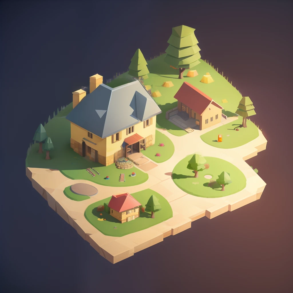 Winery, top down view, cartoonish style, Game icon, low poly, Bright colors, saturated colors, Casual game(master study)