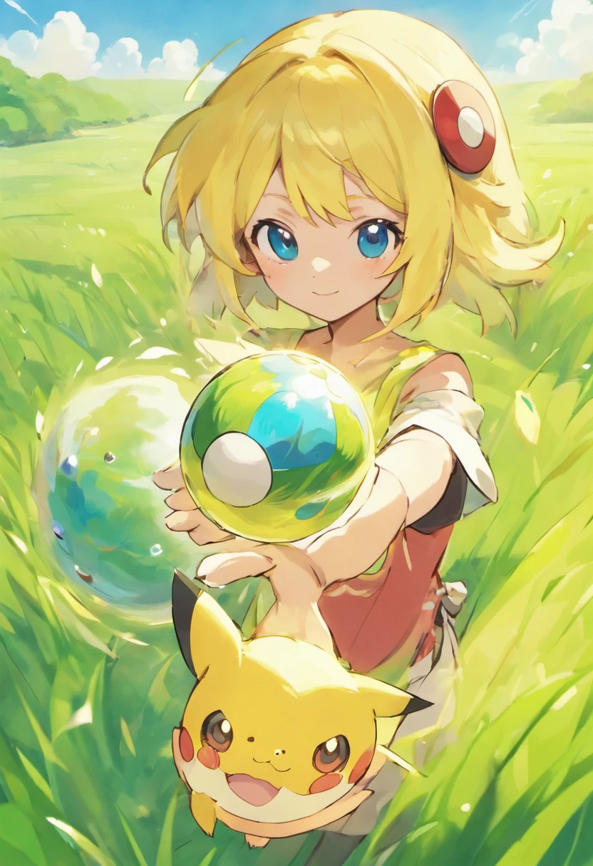 varias personas,Holding the Poké Ball in your hand, barco, (one piece), anime, Have a Poké Ball, poner las manos en la cadera, pokemons, grass, sky
