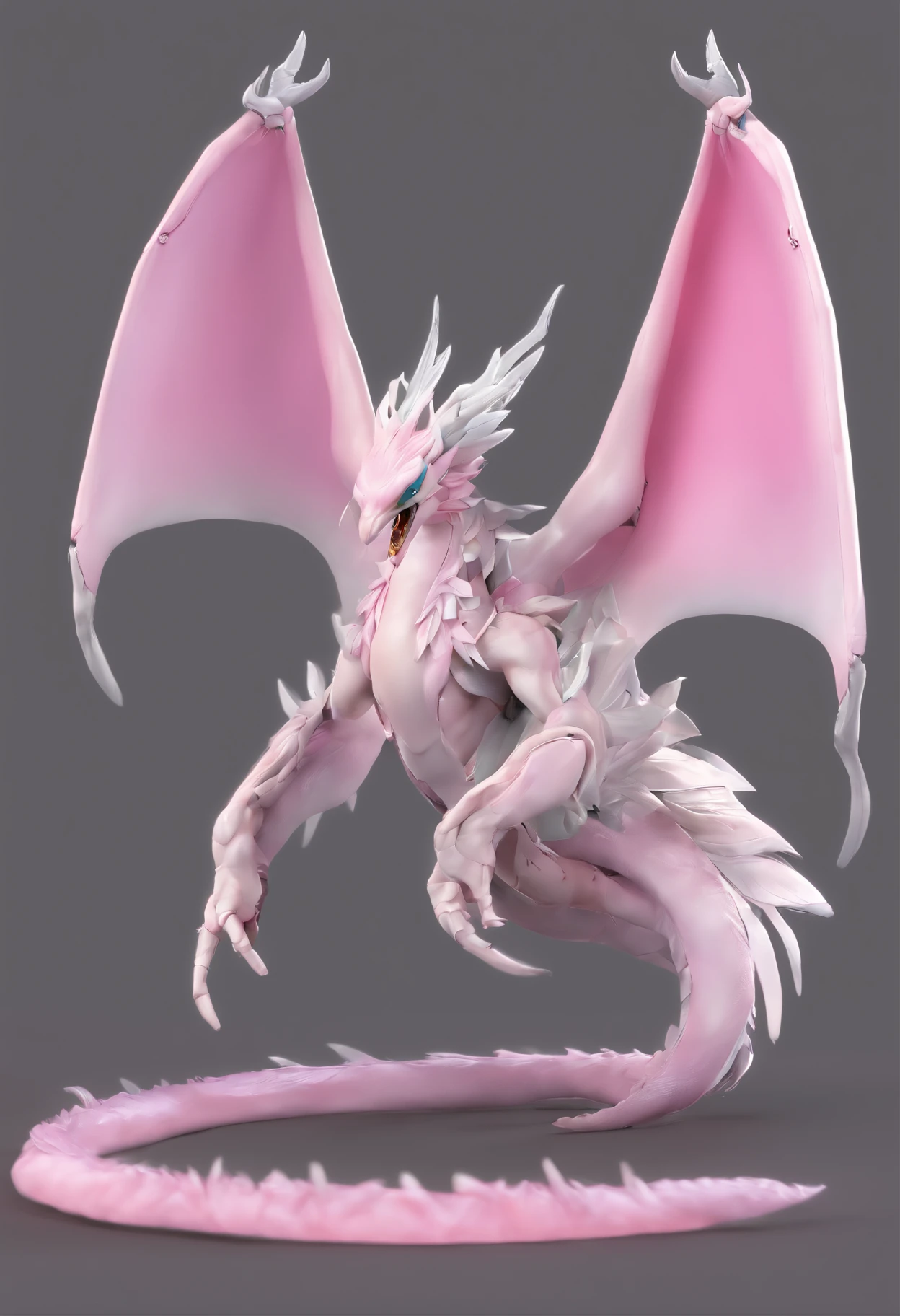 werna, black sclera, wings, dragoness, big breast, vagina ,white body, pink wing, nipples, bakugan, solo