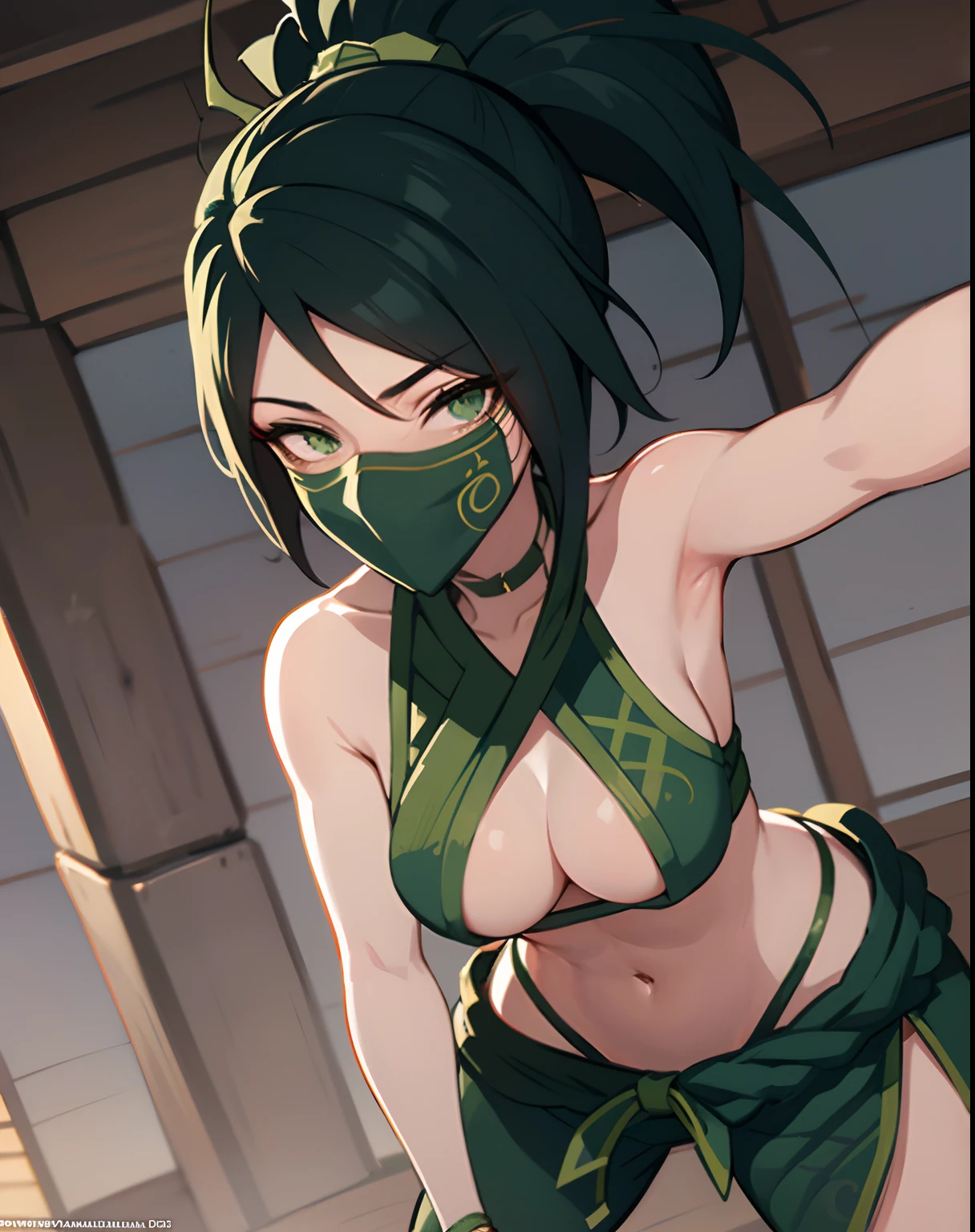 one boob exposed, 1 tit exposed, peitos pequenos, Roupas ninja, Akali, Akali League of Legends, Akali mask, peitos pequenos