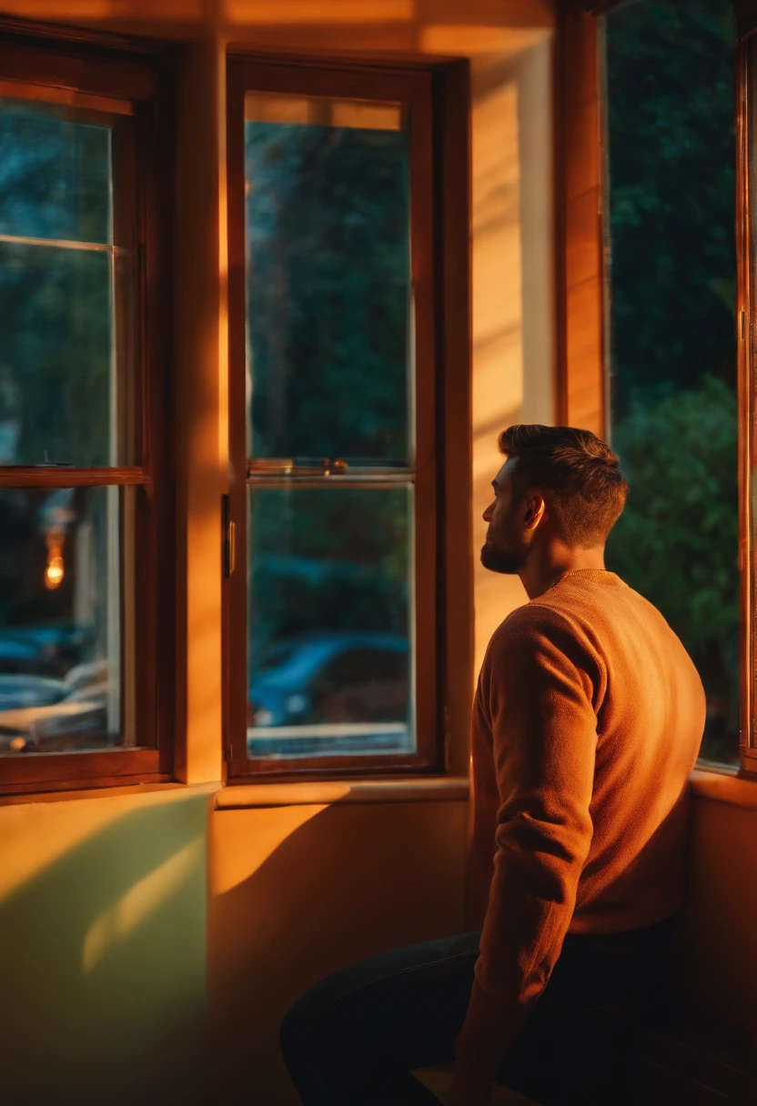 of a guy,Looking out from the window,