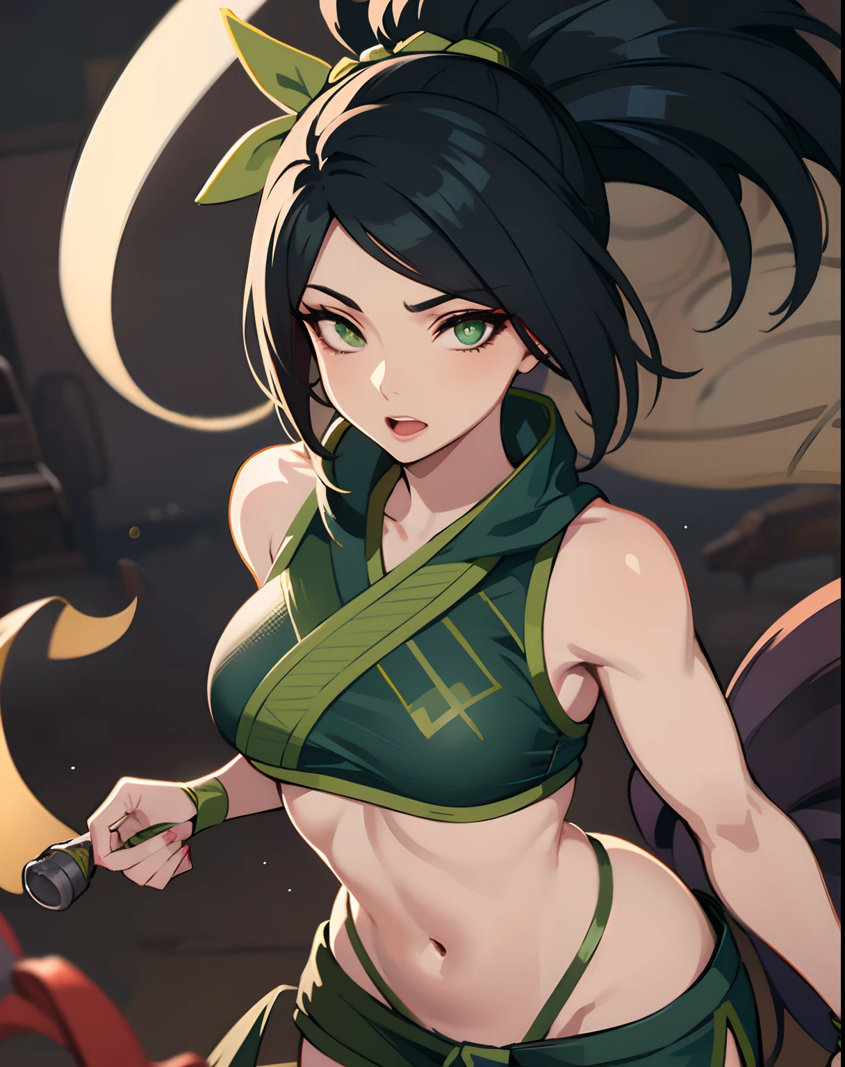 one boob exposed, 1 tit exposed, peitos pequenos, Roupas ninja, Akali, Akali League of Legends, Akali mask, peitos pequenos