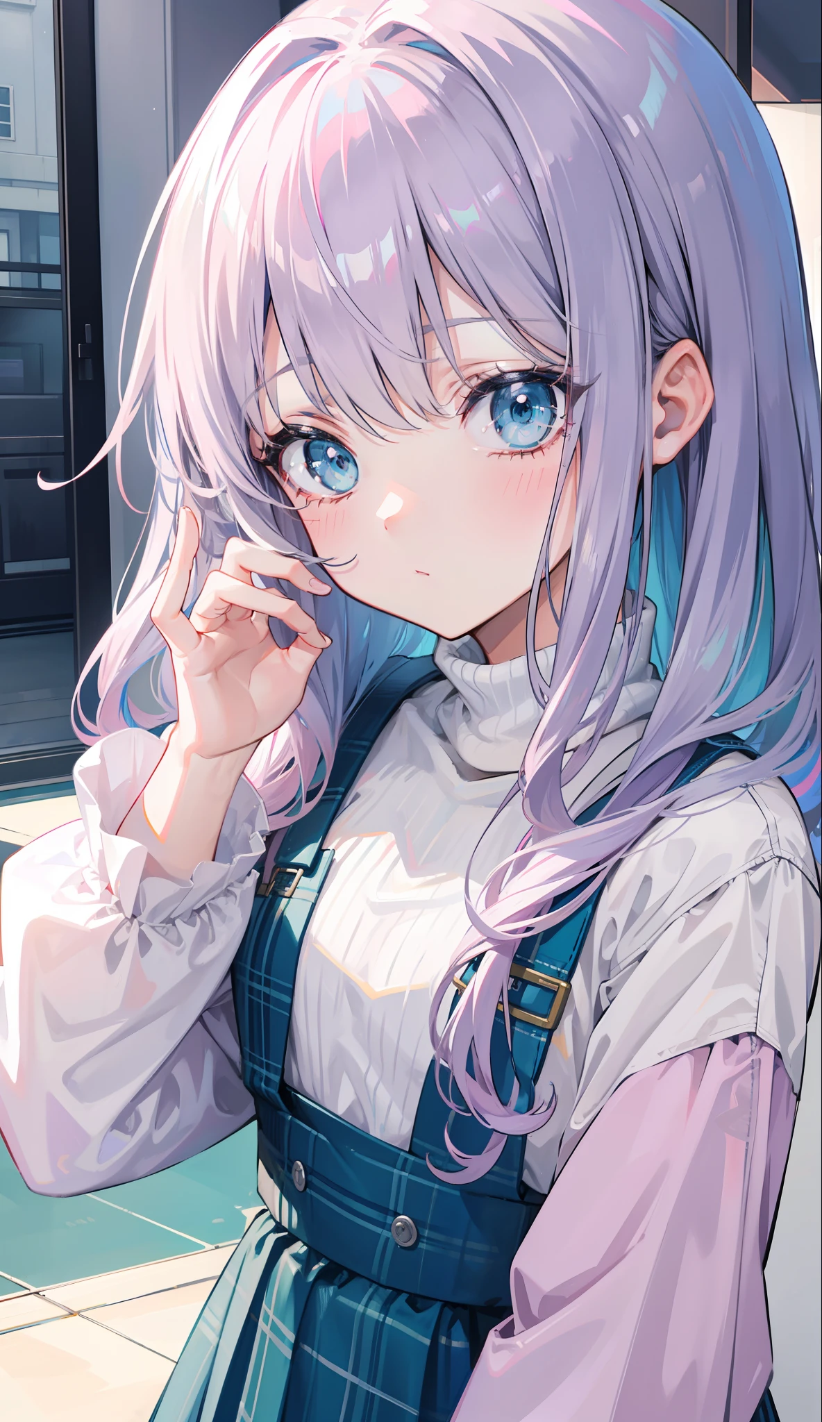 Anime girl with long purple hair and blue eyes in a school uniform ...