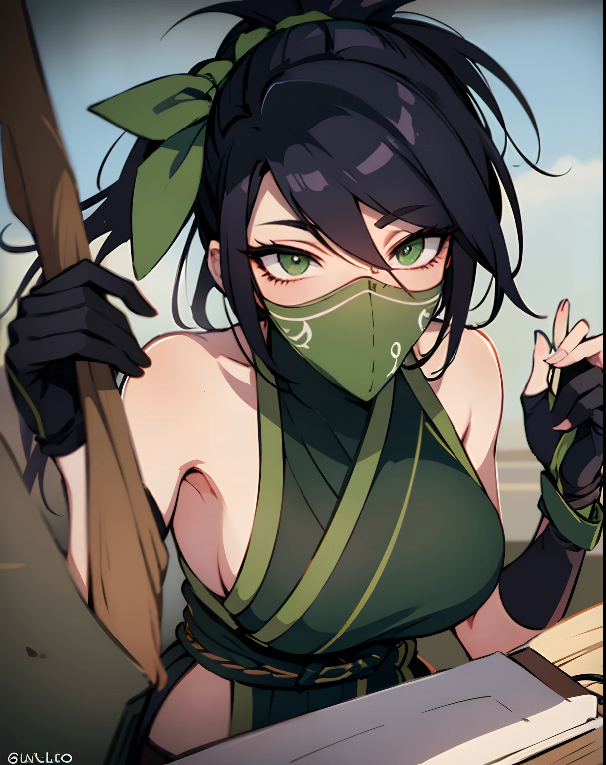 Sexy akali, sucking dick, sucking dick under mask, cum in mouth, taking off mask, showing mouth, black hair, ponytail, green mask, wearing mask, show tits, show pussy, naked, huge breasts, huge thighs, huge ass, plump hips, hot abs, steaming wet body, Sucking a dick , tall figure, cum on face, hands on hair, pulling hair, shaking tits, too much cum, hot, sexy, dick in mouth, felatio under mask