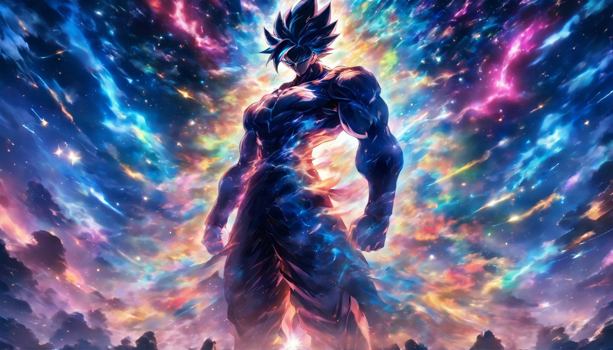 A towering and powerful man standing in a mysterious otherworldly space, emitting a strong energy, with the surrounding space seemingly expanding due to his presence, ,in the style of the stars art group xing xing, 32k, best quality, masterpiece, super detail, high details,