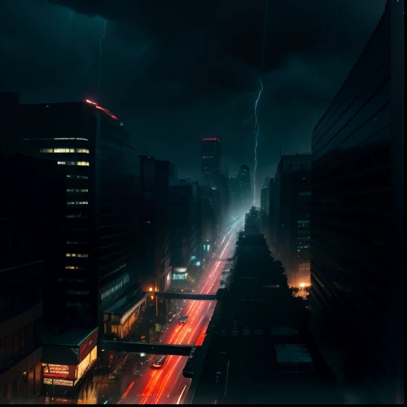 (best quality,4k,8k,highres,masterpiece:1.2),ultra-detailed,(realistic,photorealistic,photo-realistic:1.37),rainy cityscape,stormy clouds,skyscrapers,slick wet streets,illuminated city lights,dramatic atmosphere,mysterious shadows,strong wind and rain,reflective puddles,streets shining in the rain,people rushing with umbrellas,dark and moody,neon signs,shimmering reflections,hazy mist,heavy downpour,thunder and lightning,ominous mood,chaotic traffic,lonely figures,glowing windows,mysterious figures in the shadows,beautiful wet pavement,city bathed in darkness,urban chaos and beauty,soaking wet people,water streaming down the glass,wet asphalt,cascading waterfalls,urban symphony in the rain,urban jungle in the storm,rain bringing life to the city,electricity in the air,drenched buildings,nighttime cityscape