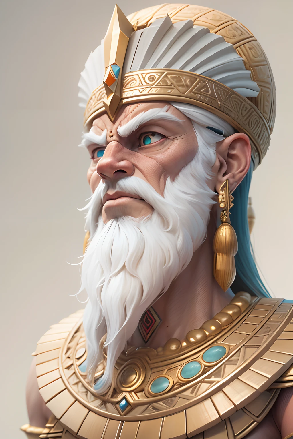 annunaki sumerian god, white background, portrait, digitial painting,3D character design by Mark Clairen and Pixar and Hayao Miyazaki and Akira Toriyama,4K HD illustration,Very detailed facial features and cartoon-style visual