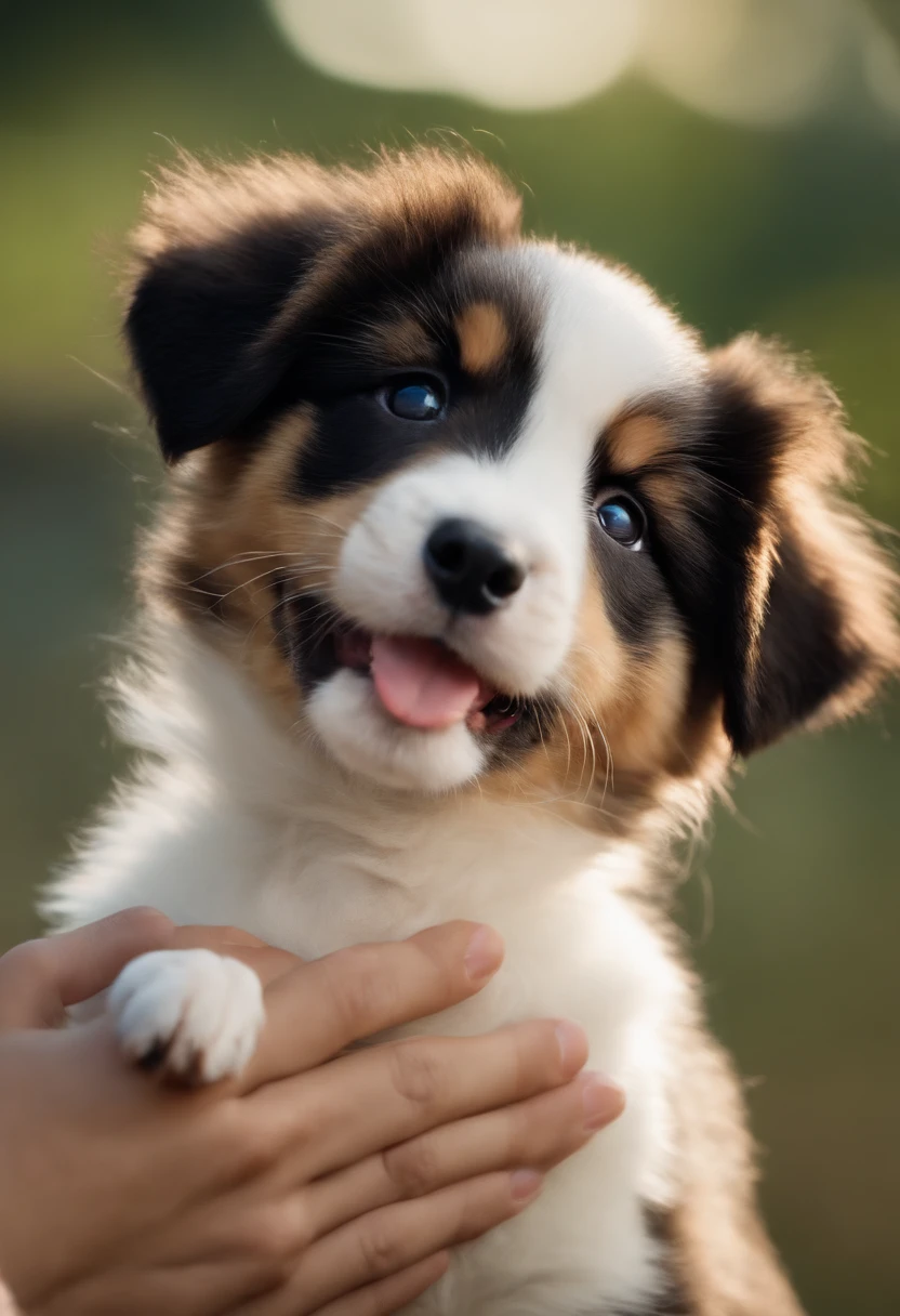 Cute puppy tilts her head towards the camera and smiles at the camera、without background、full bodyesbian