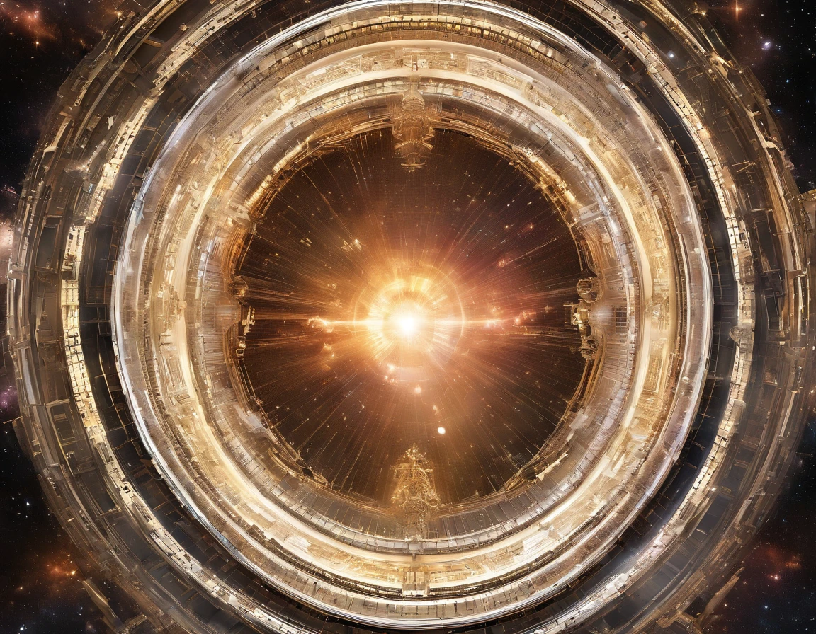 Interstellar,Endless space,The huge Maitreya Buddha statue rushed towards the huge space-time tunnel,Highly detailed portrait of a huge golden Buddha with the halo of the sun god,ssee-through,depth of fields,((Masterpiece)),(Best quality)),Magnificent space image scene,surrealism, Super detail, ccurate, Best quality, hyper HD, Masterpiece, Anatomically correct, A high resolution, 16k
