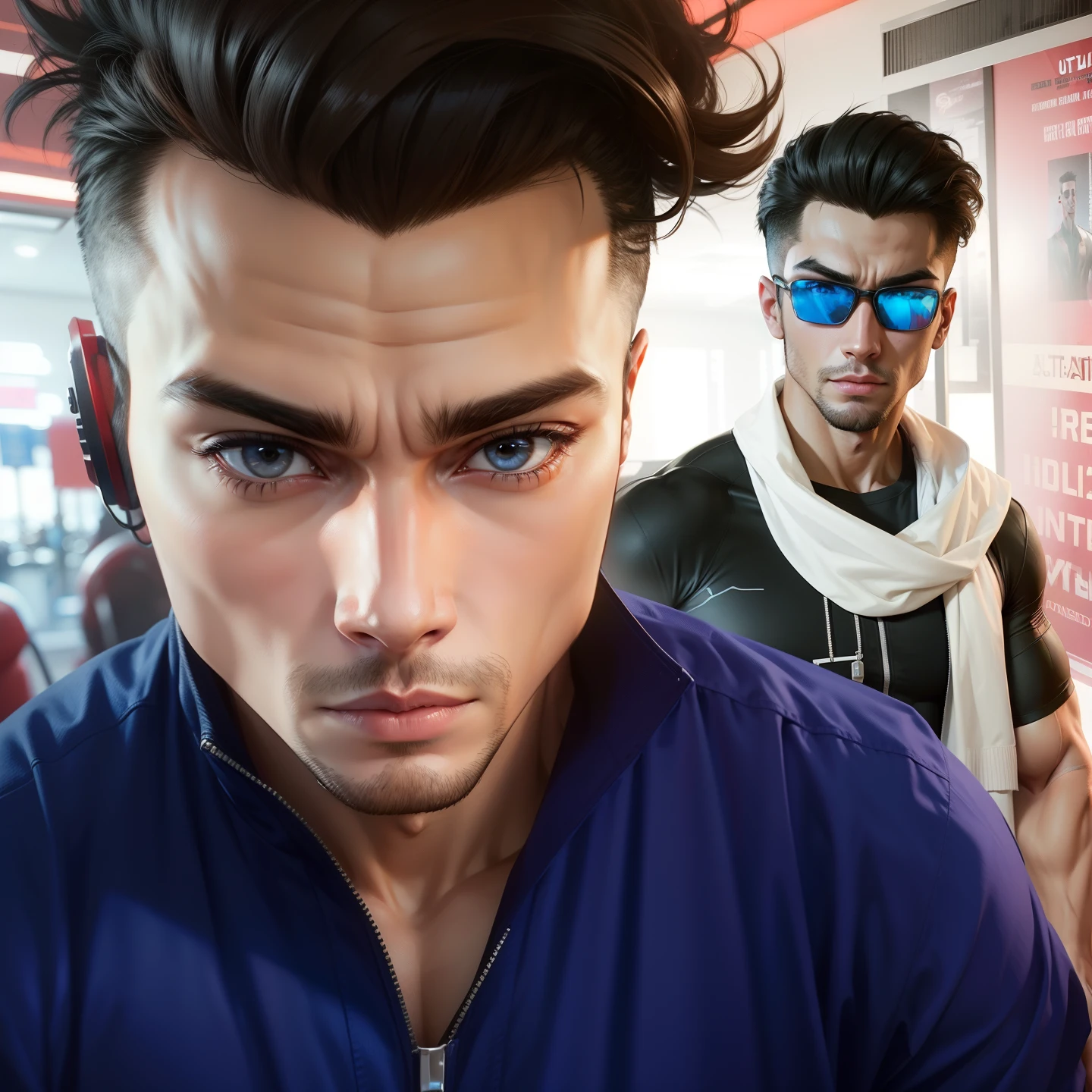 Handsome boy realstic face ultra HD body builder cyberpunk