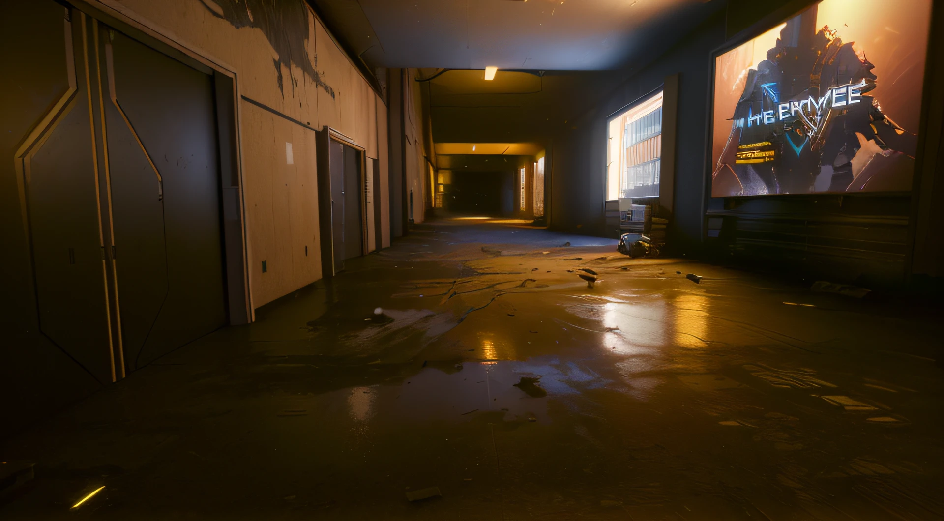 There's a photo of the hallway of Unreal Engine. rendered in cryengine, ( ( illusory engine ) ), Cinematic Unreal Engine, illusory engine. cinematic Film still from, hyper-realistic environment, detailed unreal engine, illusory engine, hyper photorealistic raytracing, Movie Unreal 6