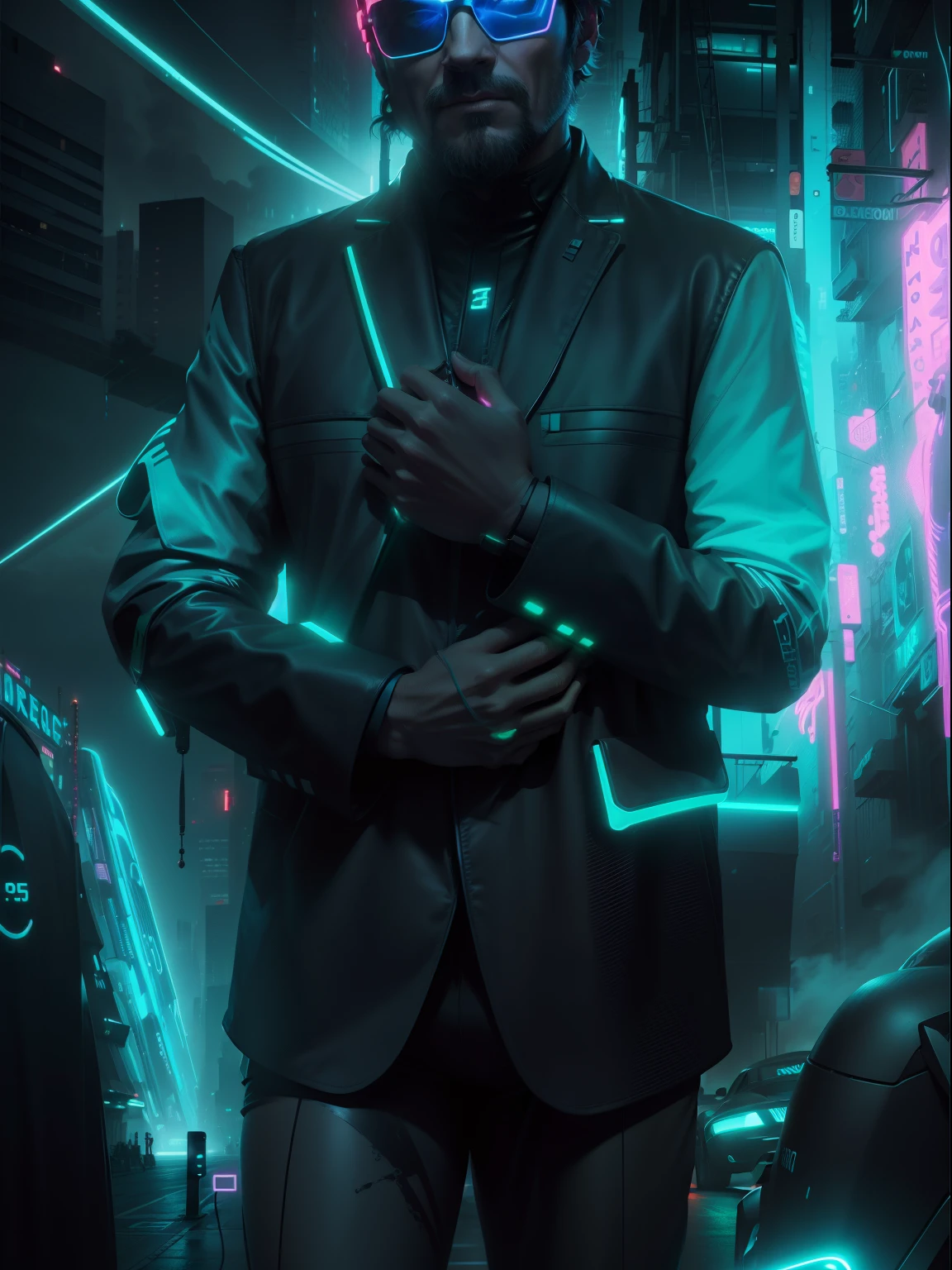 Background change to mild neon, futuristic city street, 8k, realistic