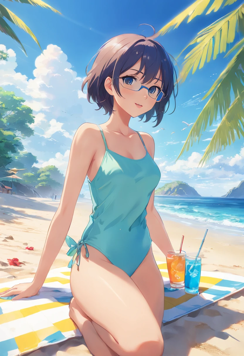 (best quality,4k,8k,highres,masterpiece:1.2),ultra-detailed,(realistic,photorealistic,photo-realistic:1.37),anime art,sunshine,girls,happy,beautiful detailed eyes,beautiful detailed lips,extremely detailed eyes and face,long eyelashes,beach,seagulls flying,illustration,concept art,dolphins jumping from the sea,summer vibes,colorful,sparkling water,crystal clear sky,soft sand,playful,joyful,cool breeze,swimsuits,cool drinks,sunglasses,umbrella,beach chairs,relaxing,serene scenery,vivid colors,brilliant lighting