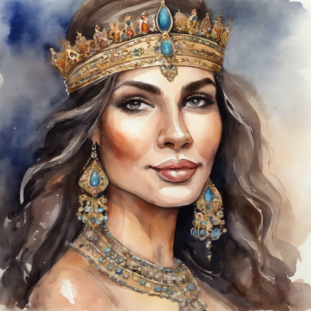 cute and adorable QUEEN ESTHER, LONG HAIR, BEAUTIFUL WOMAN, CARTOON STYLE,