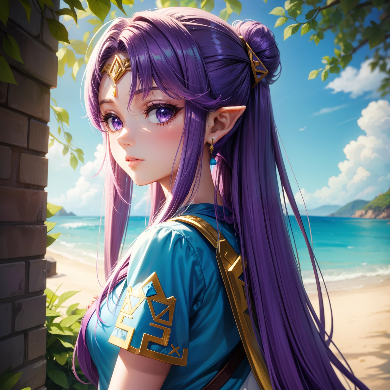 Zelda muito linda. At the ends of her hair is purple