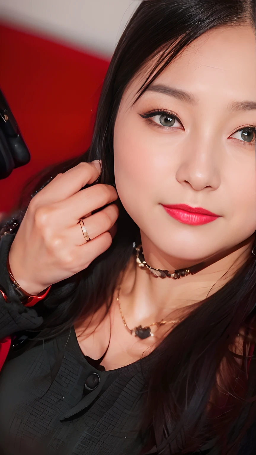 top-quality,masterpiece,超A high resolution,(photographrealistic:1.4),1girl in,Behold,Fashionable luxury clothing,A Japanese Lady,Luxury Bags,luxury watch,Autumn-winter clothes of famous brands、Simple Necklace,32years old,A smile,Bust Cup is C Cup,A little erotic,
