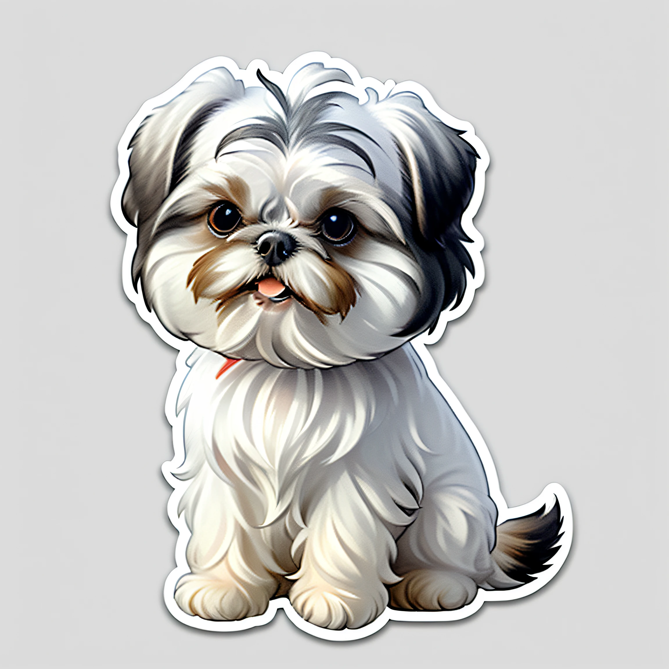 Sticker. white shih tzu, flat design, white background, head only, cute, kawaii