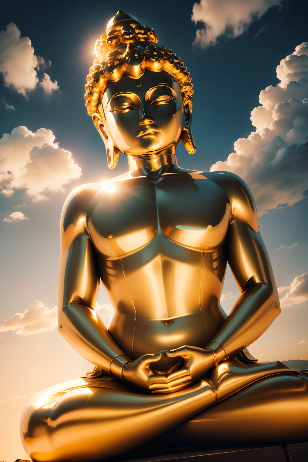 Golden Buddha,The halo,Radiant,Skysky,Clouds,face illuminated