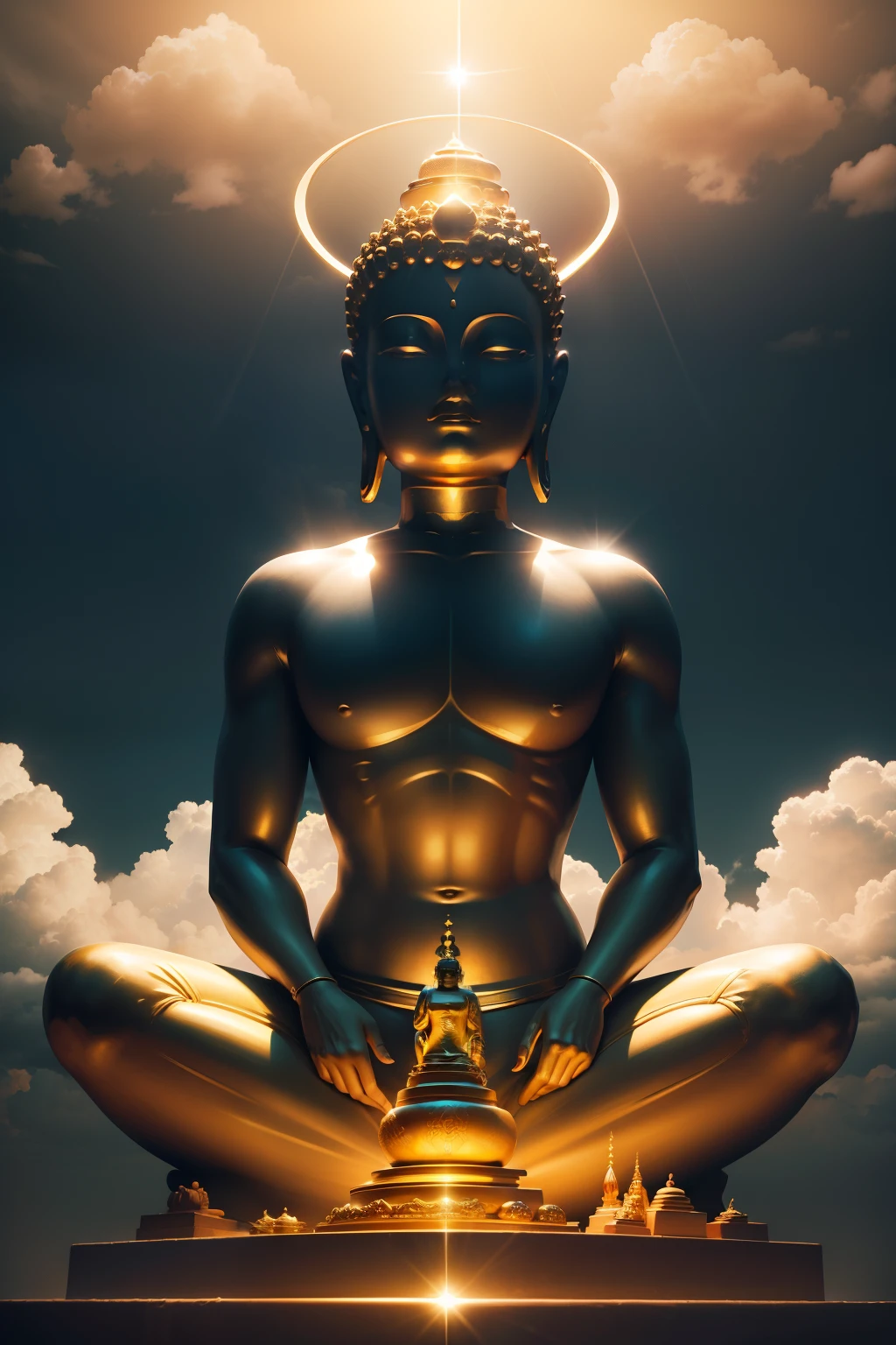 Golden Buddha,The halo,Radiant,Skysky,Clouds,cinmatic lighting