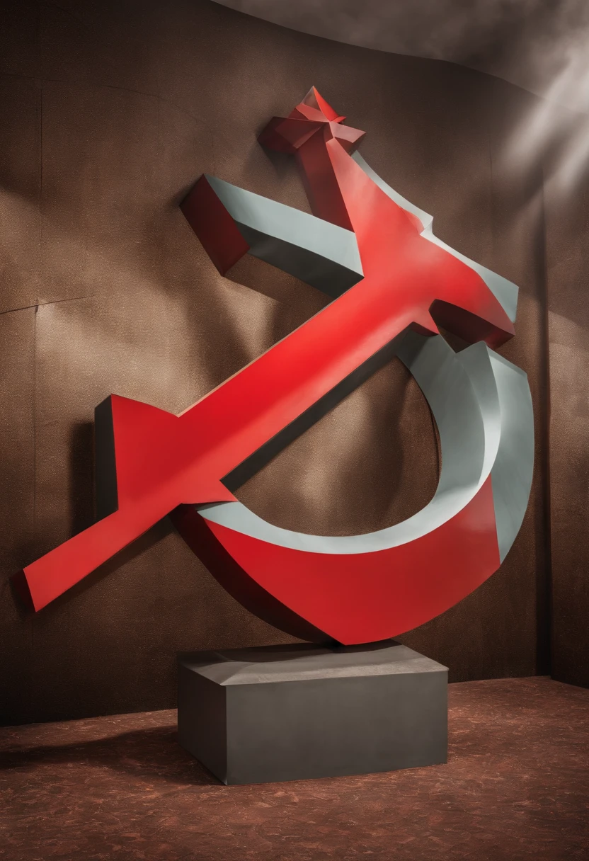 Hammer and sickle composition, communism, installation with happy people, ideology