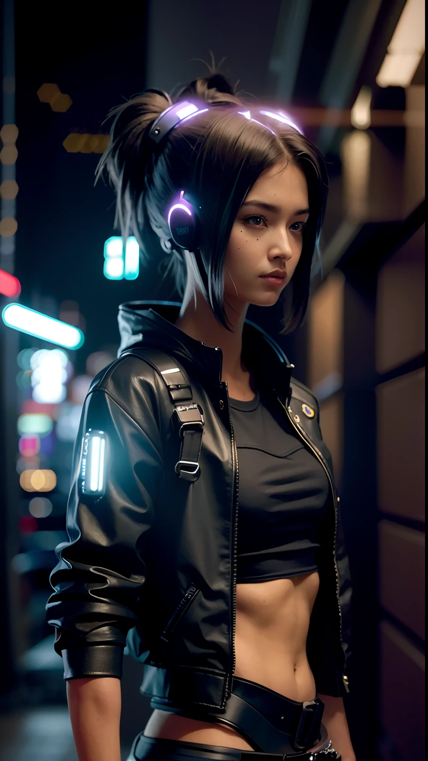 cyber girl in a black leather jacket and headphones standing in a dark room, hyper-realistic cyberpunk style, cyberpunk 2 0 y. o model girl, cyberpunk art ultrarealistic 8k, cyberpunk beautiful girl, dreamy cyberpunk girl, female cyberpunk anime girl, cyberpunk anime girl in hoodie, cyberpunk anime girl, cyberpunk character, the cyberpunk girl portrait, cyberpunk style , hyperrealistic