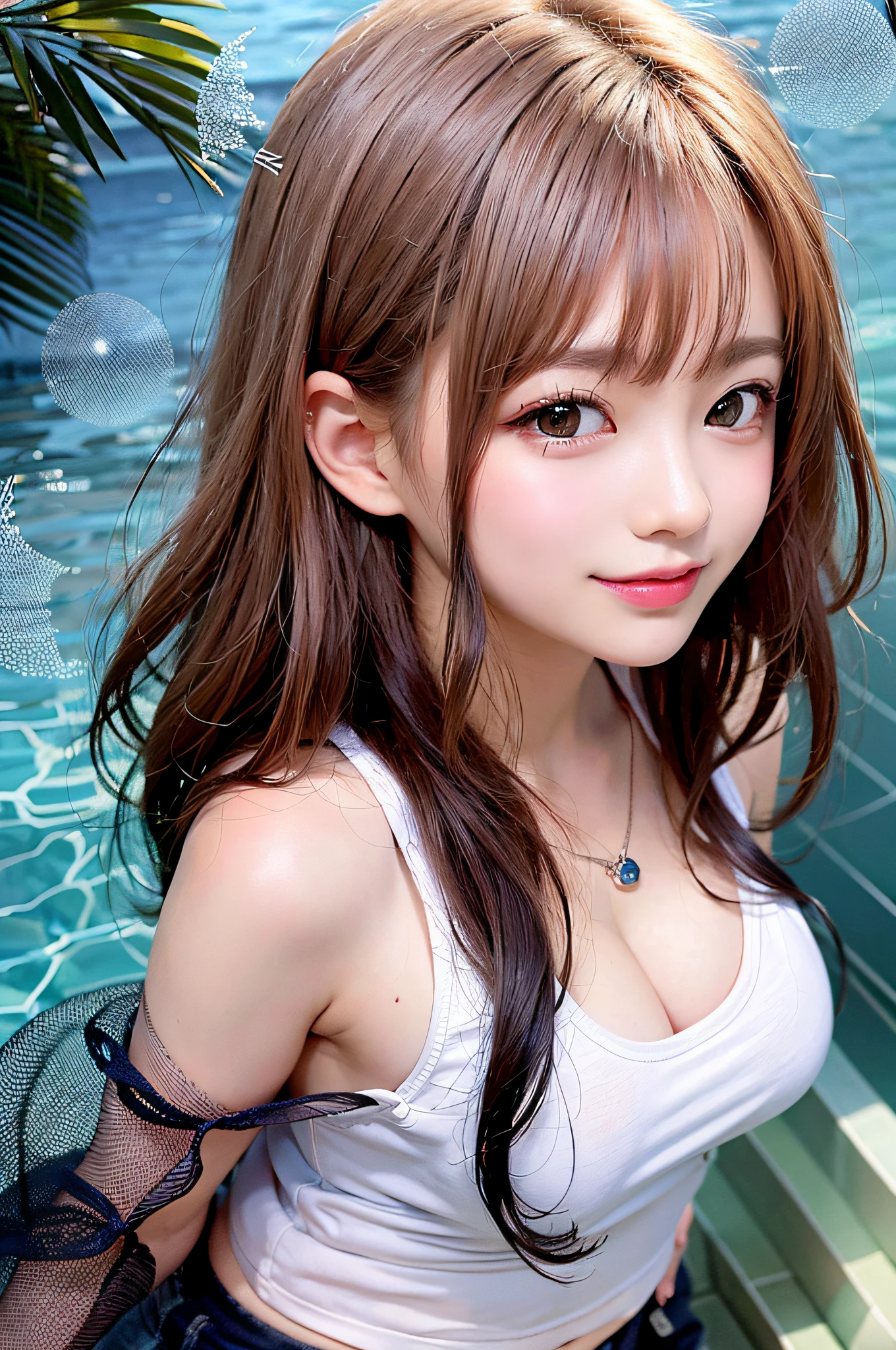 Best Quality, Mastery, detailed hairs, hight resolution, (((yunyun))) , (Beautiful face), 18year old, japanes, Beautuful Women, bathing, huge tit