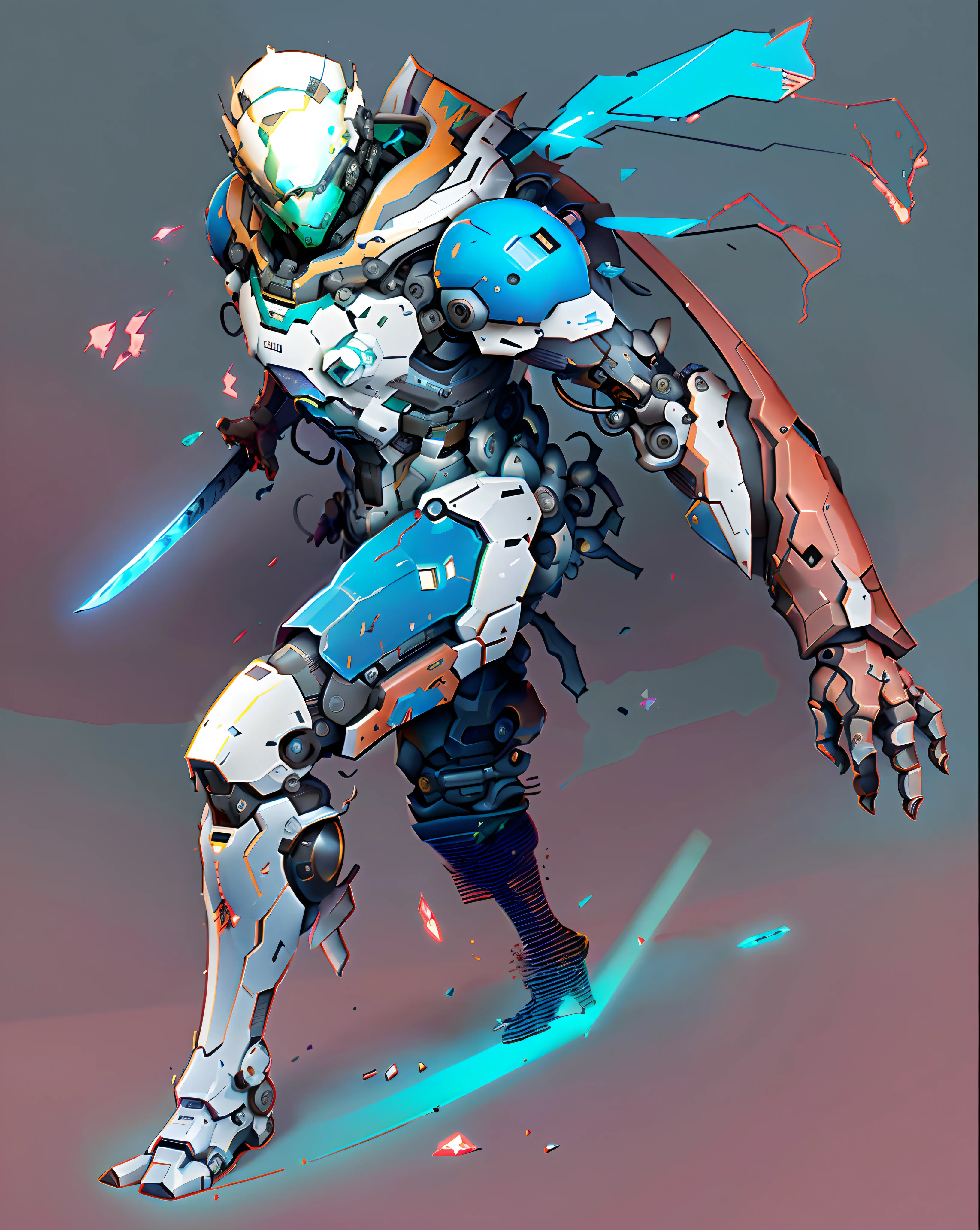 there is a robot with a sword and a helmet on, painterly humanoid mecha, benedick bana, high quality warframe fanart, mecha human, mecha art, detailed warframe fanart, alexandre ferra white mecha, epic sci - fi character art, warframe fanart, epic sci-fi character art, mecha inspired