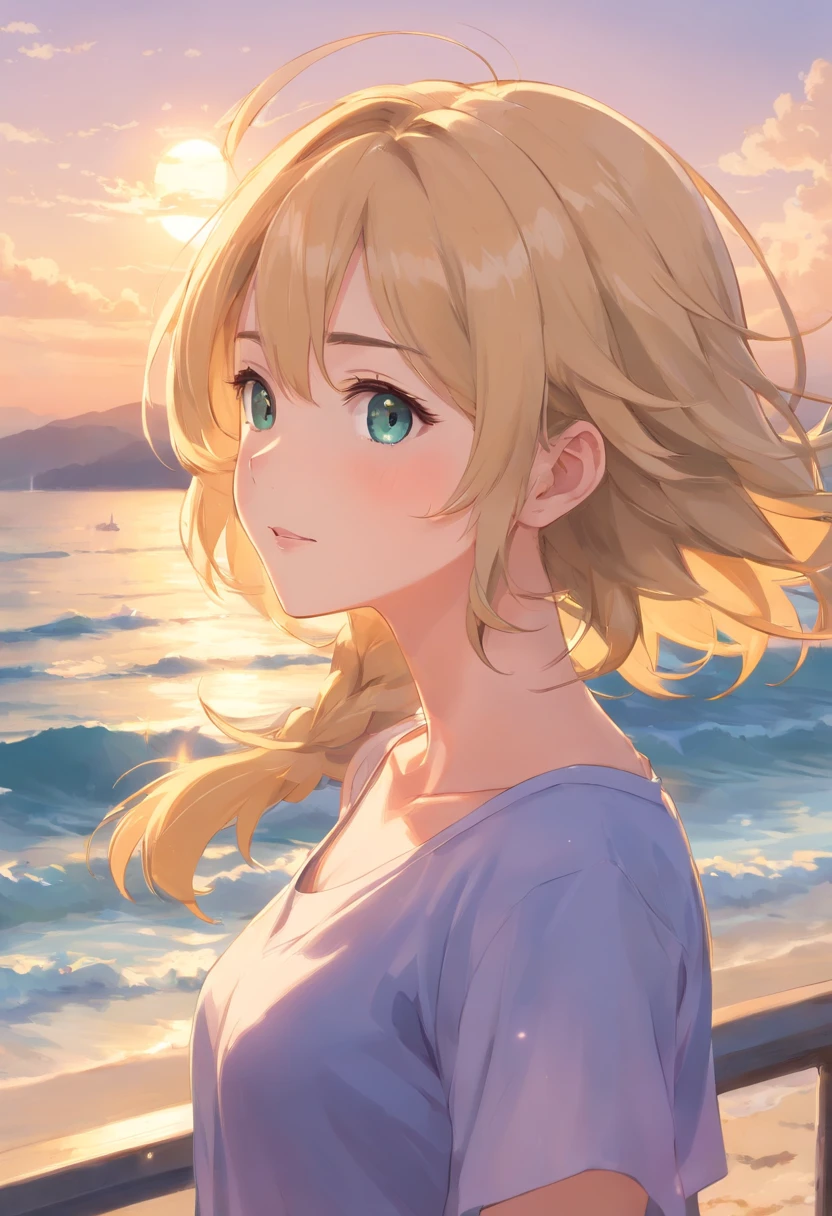 (Best quality, Masterpiece), 1fille, Haut du corps, Regarder le spectateur, fond blanc, Belle femme, sourire au levres, cheveux long, cheveux curly, blonde, ferme les yeux, heureuse