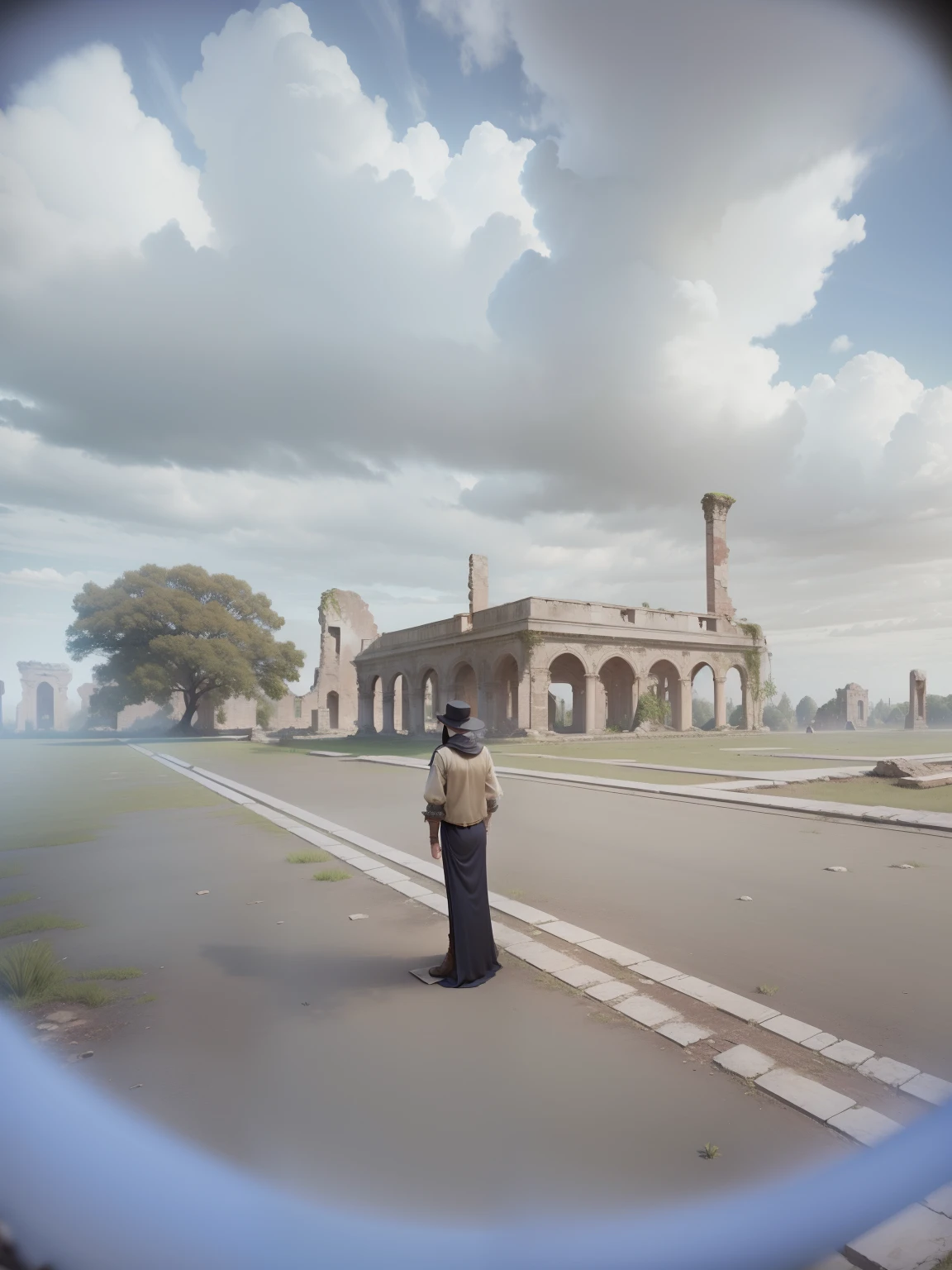 convert background in a vintage 20 years old palace 8k realistic ruins building a little bit grass horror feel