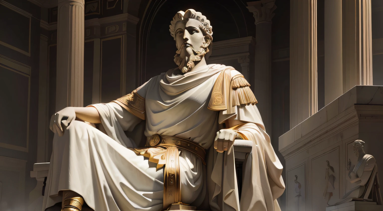Create an image that depicts Constantine standing alongside religious leaders, symbolizing his endorsement of Christianity and its impact on the Roman Empire's cultural landscape.