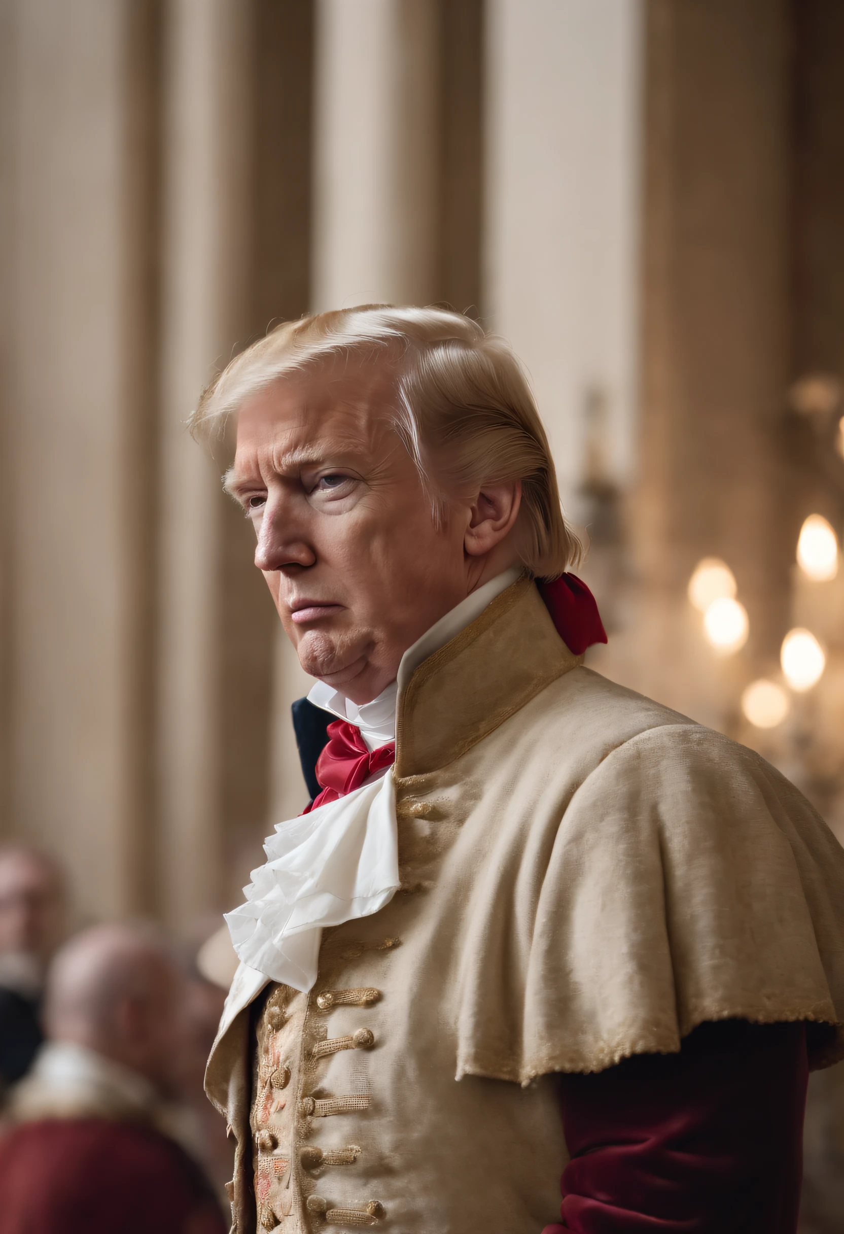 French Revolution, Donald Trump, Guilhotina, Filmed cinematic in Canon 5D ultra realistic skin,, fantasy magical horror atmosphere, (ambiente altamente detalhado:1.3), foco nítido, volumetric mist, 8k UHD, DSLR, alta qualidade, grain of film, extremely high quality RAW photograph, fundo detalhado, intrincado, Fase Um 36mm, 16 mil. ULTRA MEGA REALISTA, real.