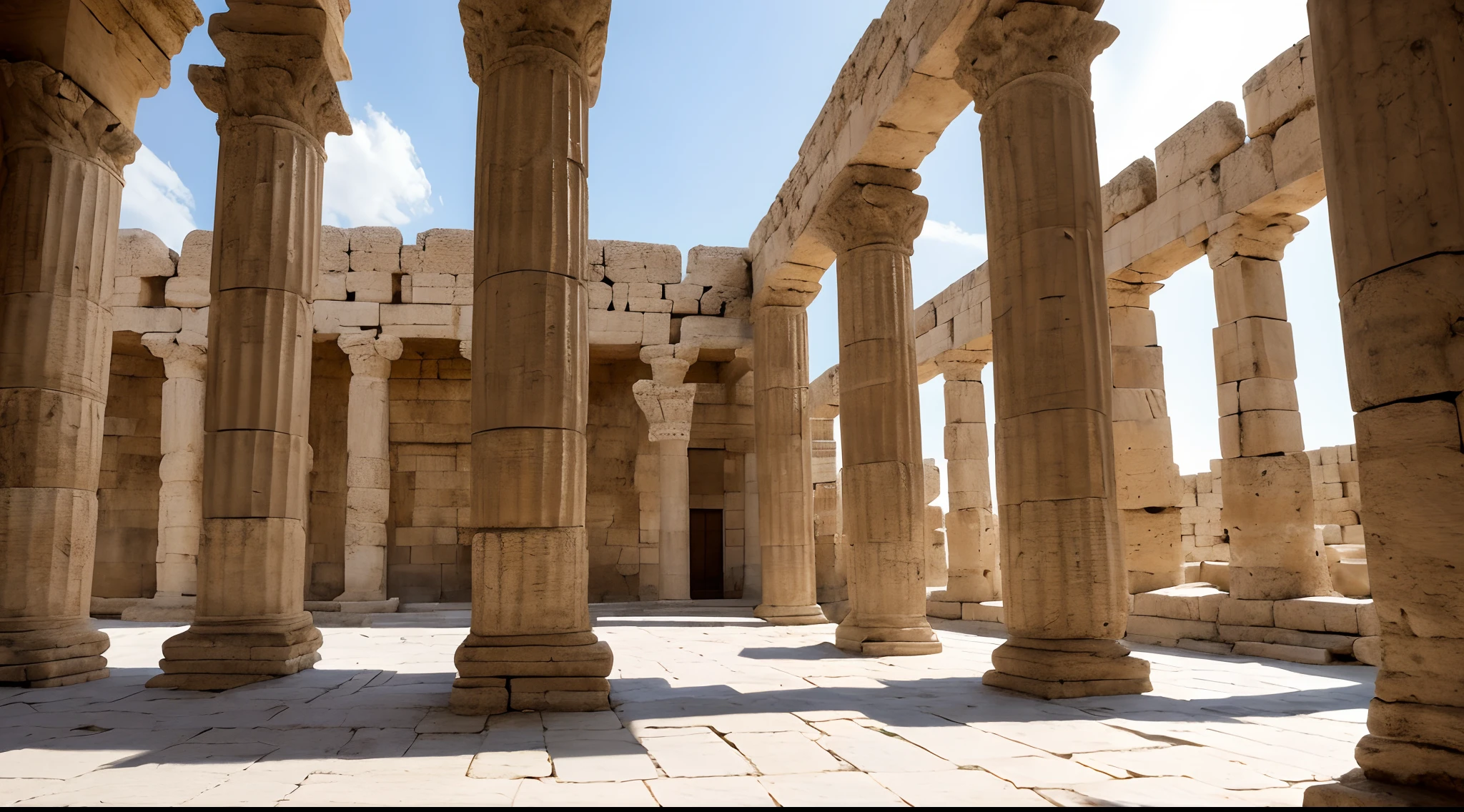 Create an ancient image of the temple in Jerusalem, com poucas casas e tendas, e modo de imagem aproximada mostrando detalhes da cidade antiga, there is a man, a woman and a , todos de costas entrando no templo entre as outras pessoas, perfect biblical image