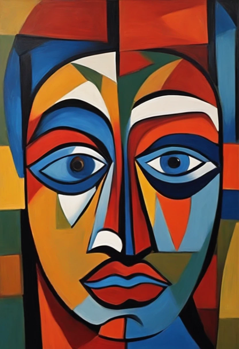 painting of a man with a red face and blue eyes, inspired by Karel Appel, abstract face, inspired by Oswaldo Guayasamín, cubist picasso, inspired by Picasso, inspired by Karl Schmidt-Rottluff, picasso style, inspired by Pablo Picasso, neo expressionism art, expressionist painting, by Karel Appel, abstract portrait