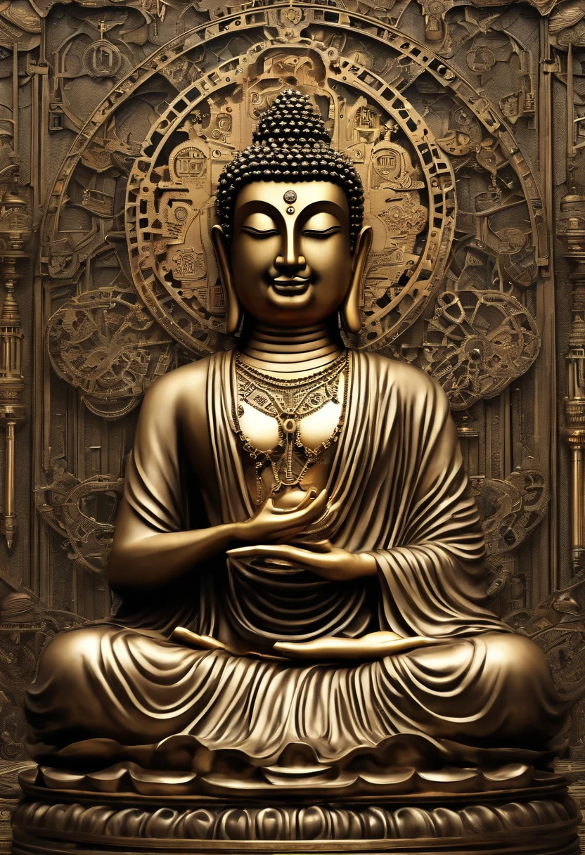 BUDDHA STATUE, stone, Texture, Tall, Majestic, The background is illuminated by sunlight, music, drum, hiphop, rockstar