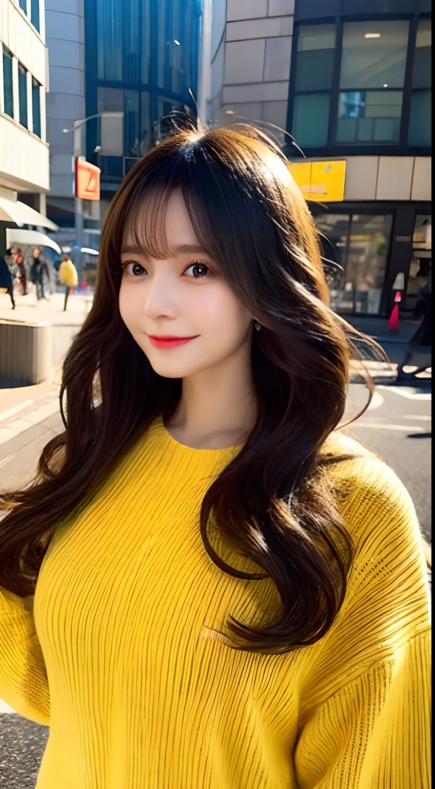 女の子 1 a person、femele、(large full breasts)、(street)、(a person々、crowd:0.6)、rinka、(natta:1.2)、Yellow knitwear、(portlate:0.6)、(Floating hair)、(Particles of light、lensflare、Luminous particles:0.6)、(dynamicposes:1.2)、softlighting、((vulgarity))、fucked silly,