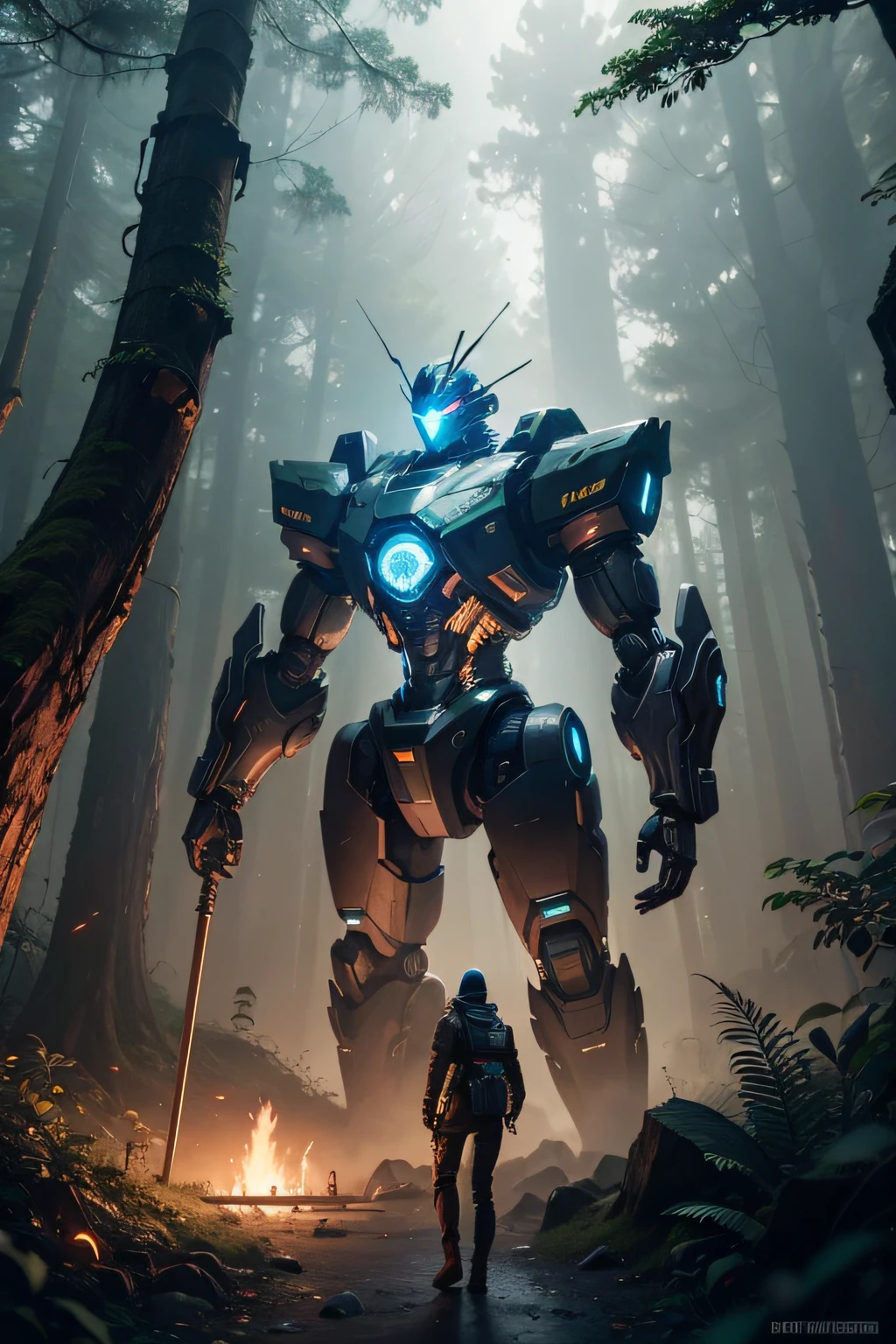 forest , robot cyber , guerreiro , cyber futurista , scifi , floresta de fundo , castelo , cyber space , personagem scifi , trevas , dark ambiente , caverna , ambiente escuro , magos , wizard , bruxos , cemiterio , gnomos , fadas , elfos, tambores , darkpsy